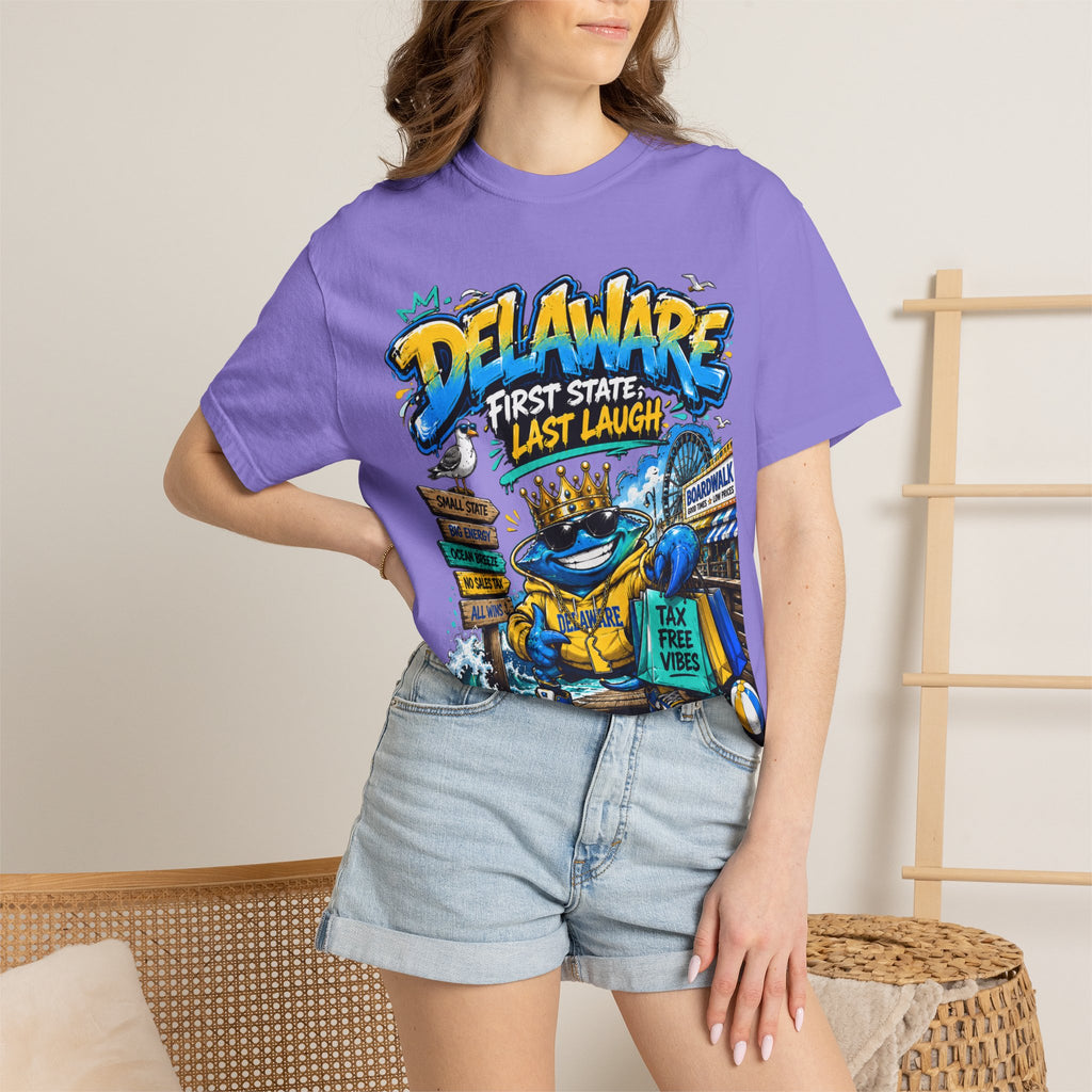 Delaware Frog Graphic T-Shirt — 'First State, Last Laugh' Coastal Souvenir Tee