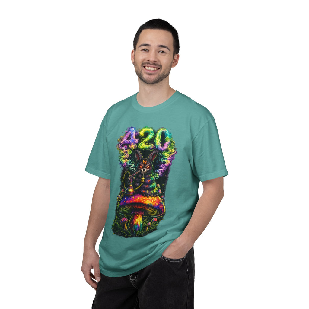 420 Psychedelic Cat T-Shirt — Colorful Mushroom Smoke Graphic