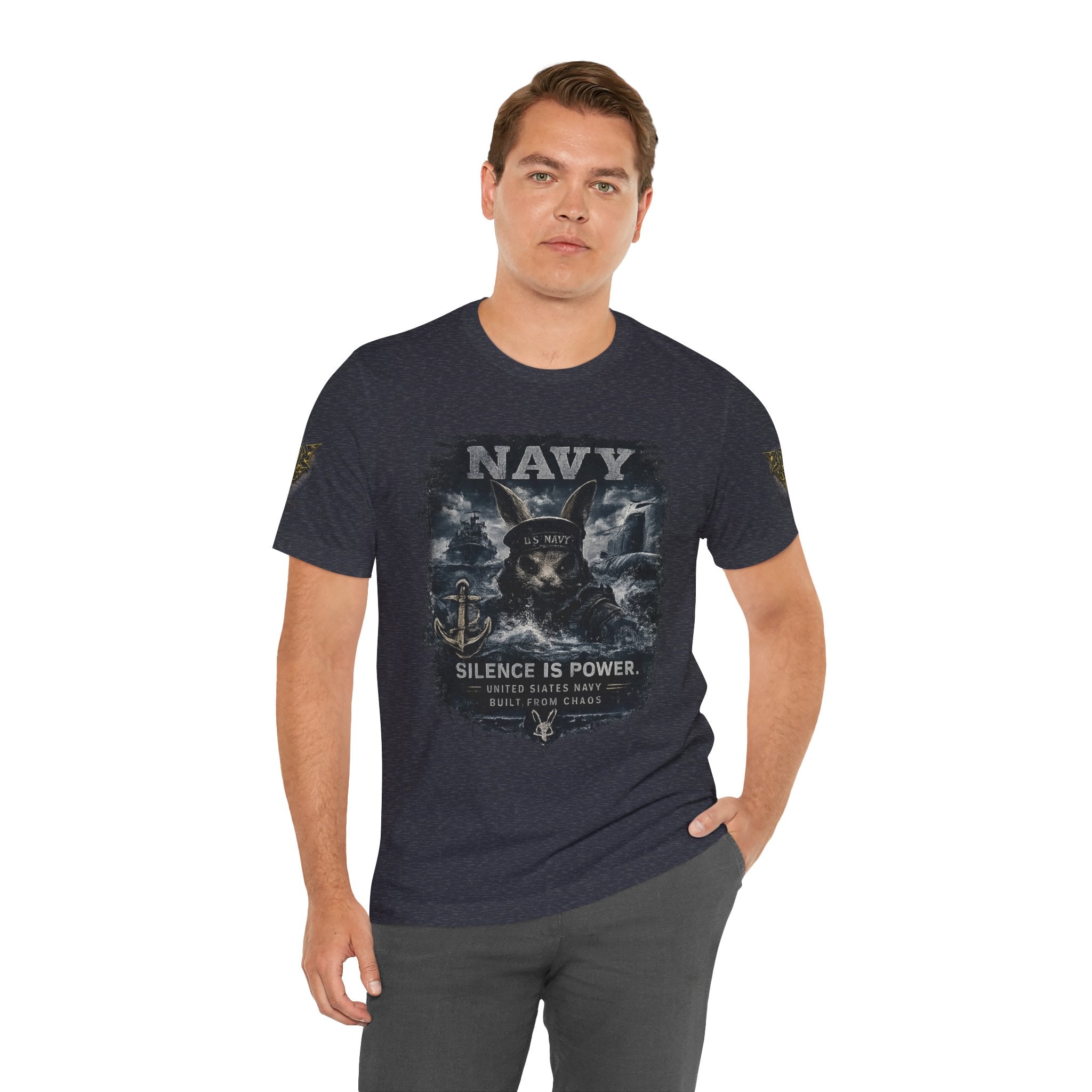 Navy 'Silence Is Power' Skull Anchor Tee — Fair Winds & Following Seas Back Graphic