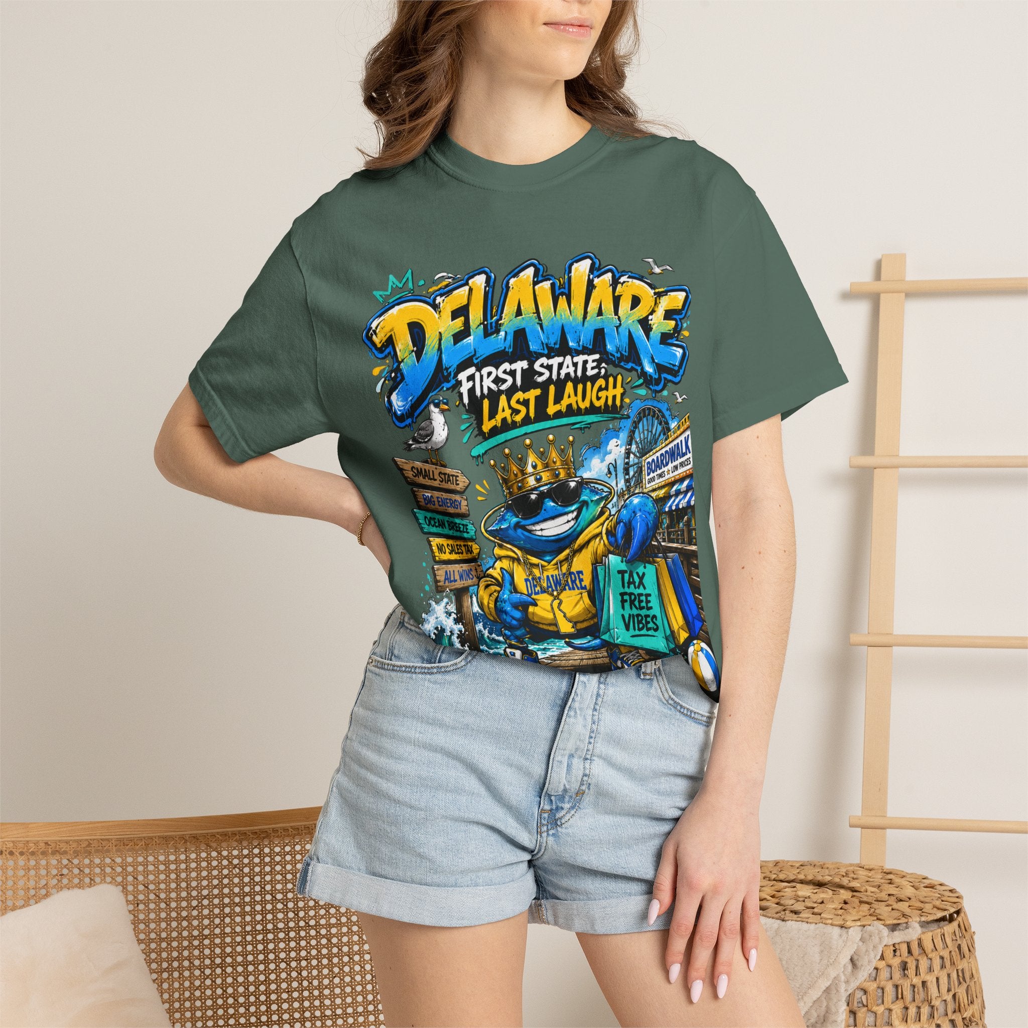 Delaware Frog Graphic T-Shirt — 'First State, Last Laugh' Coastal Souvenir Tee