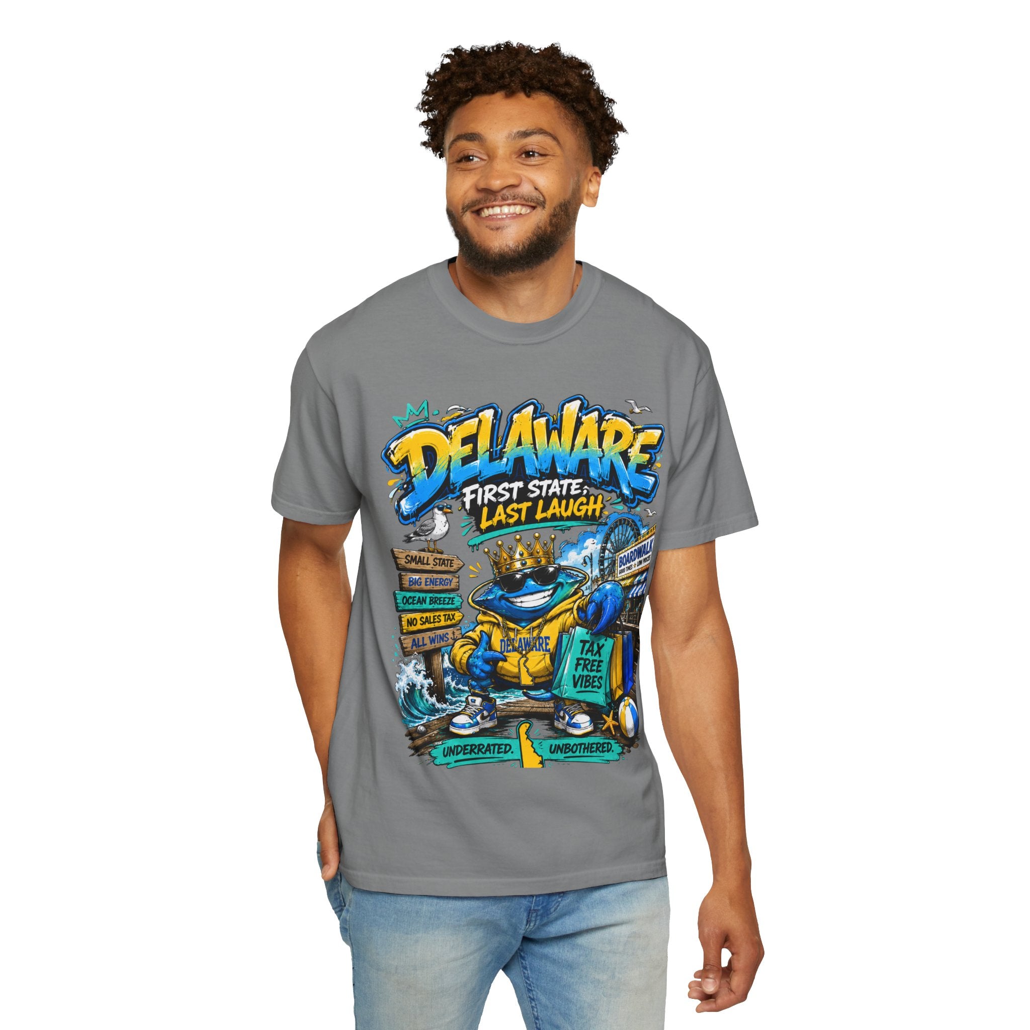 Delaware Frog Graphic T-Shirt — 'First State, Last Laugh' Coastal Souvenir Tee