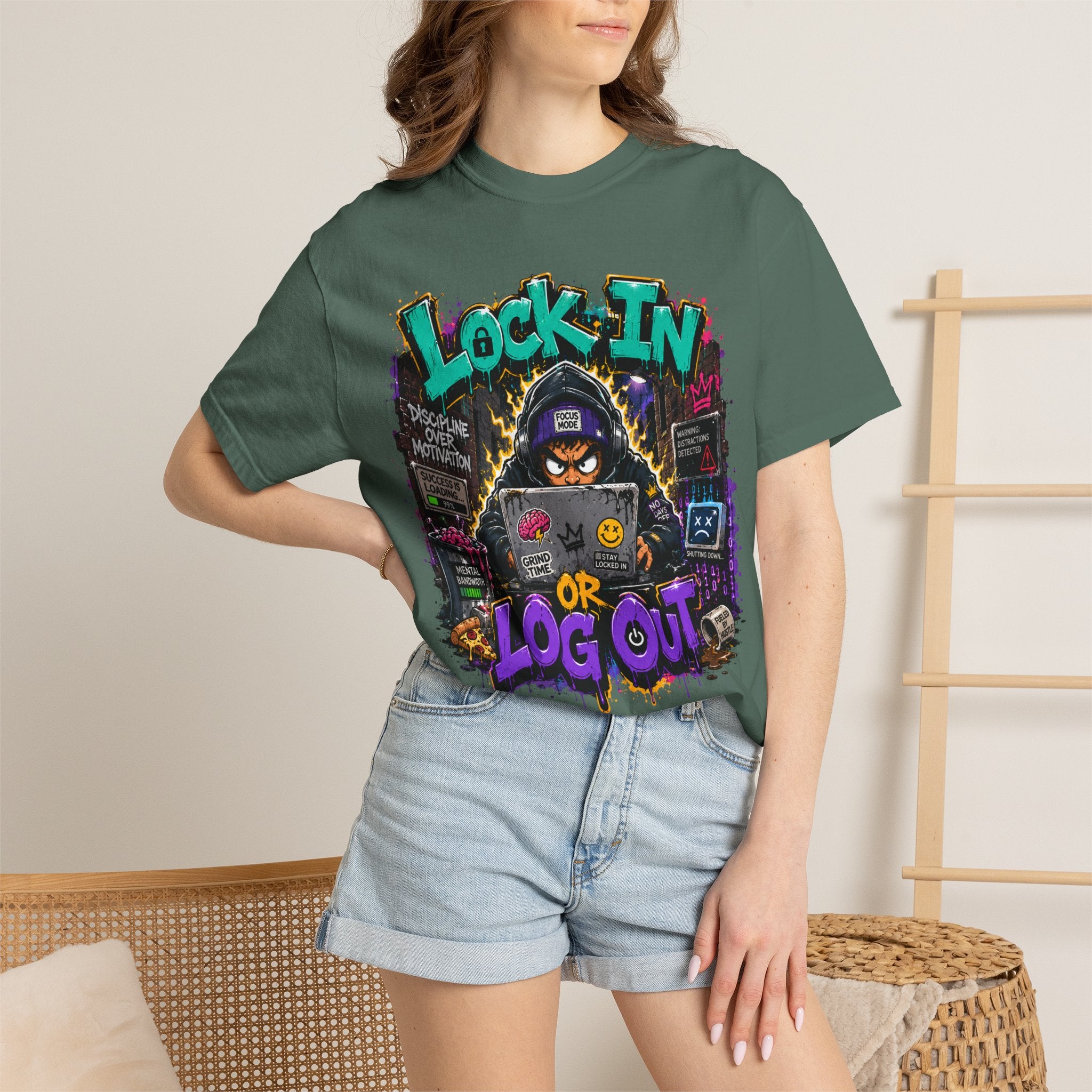 Lock In or Log Out Tee — Gamer Hacker Graphic T-Shirt