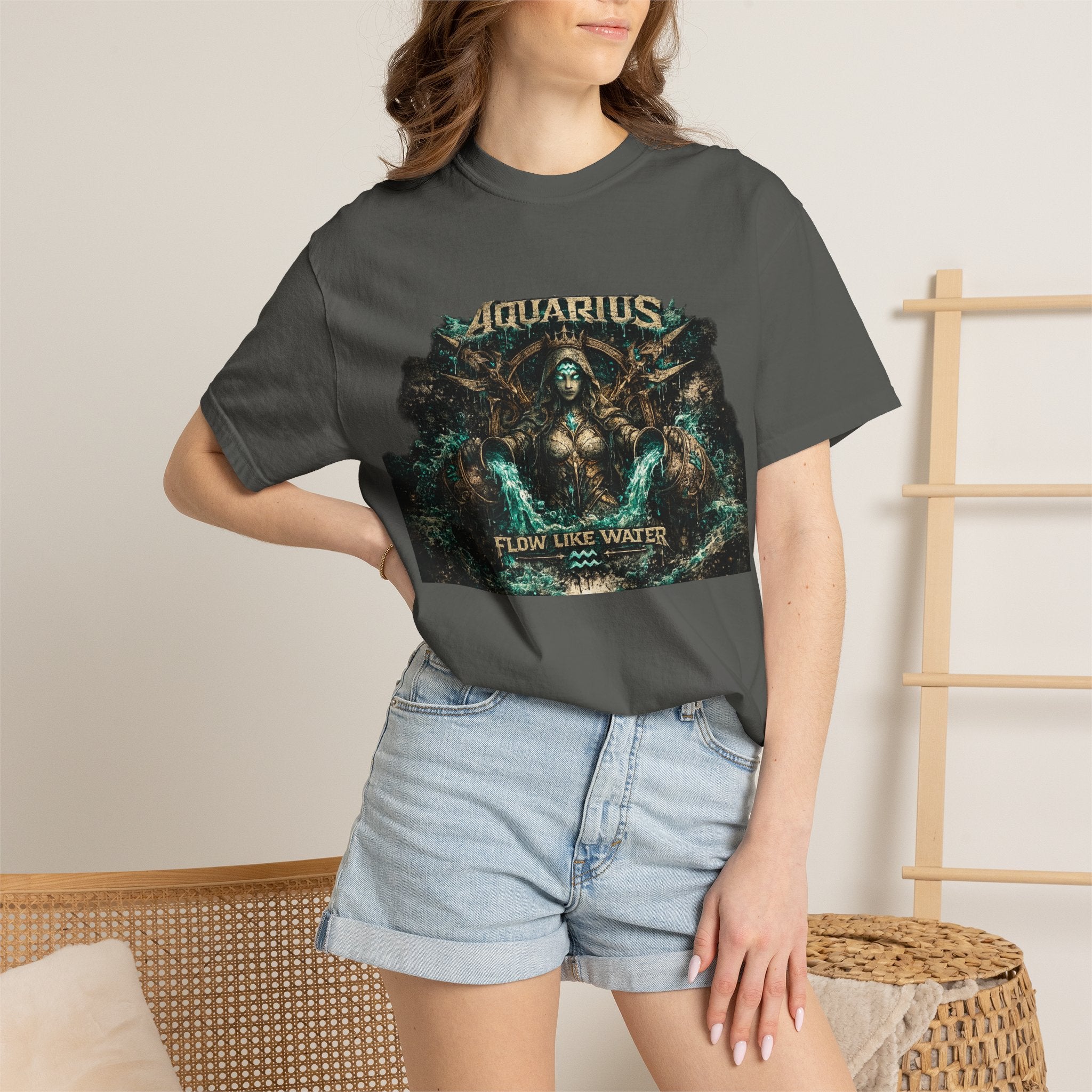 Aquarius Zodiac T-shirt — “Flow Like Water” Astrological Graphic Tee