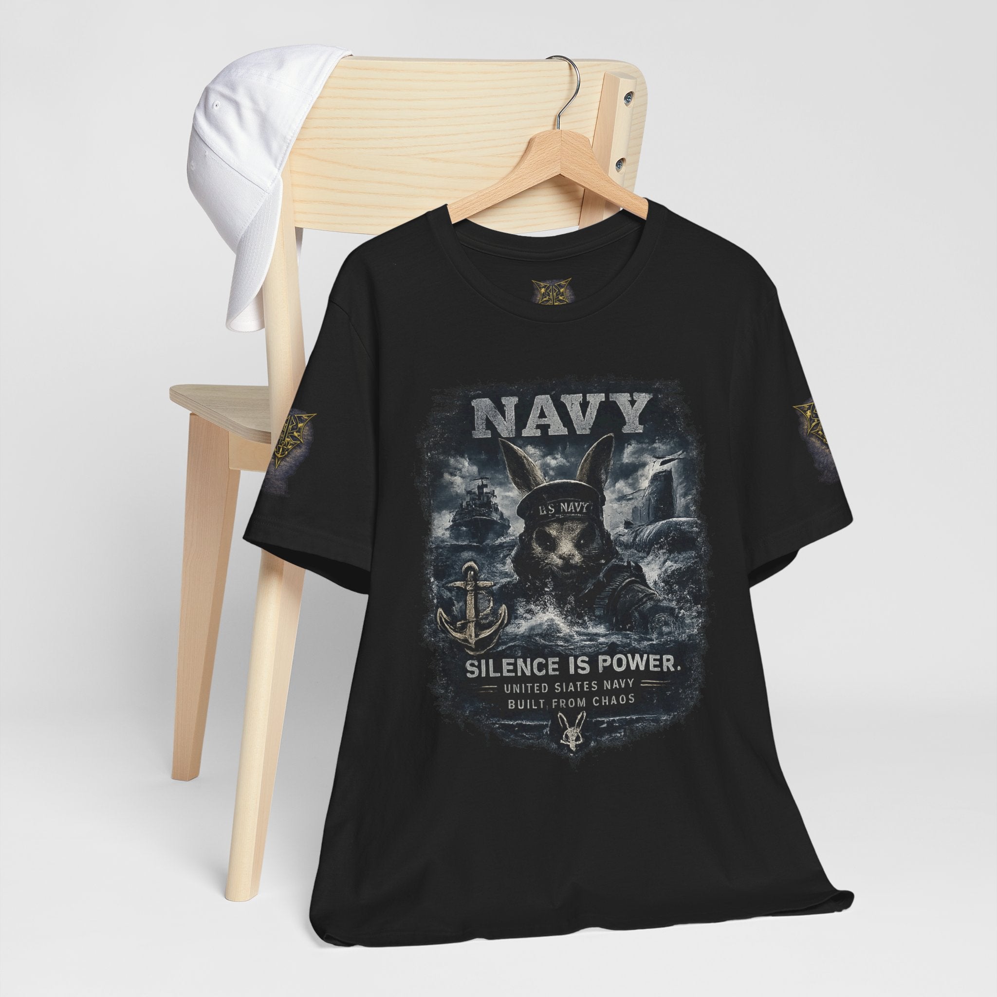 Navy 'Silence Is Power' Skull Anchor Tee — Fair Winds & Following Seas Back Graphic