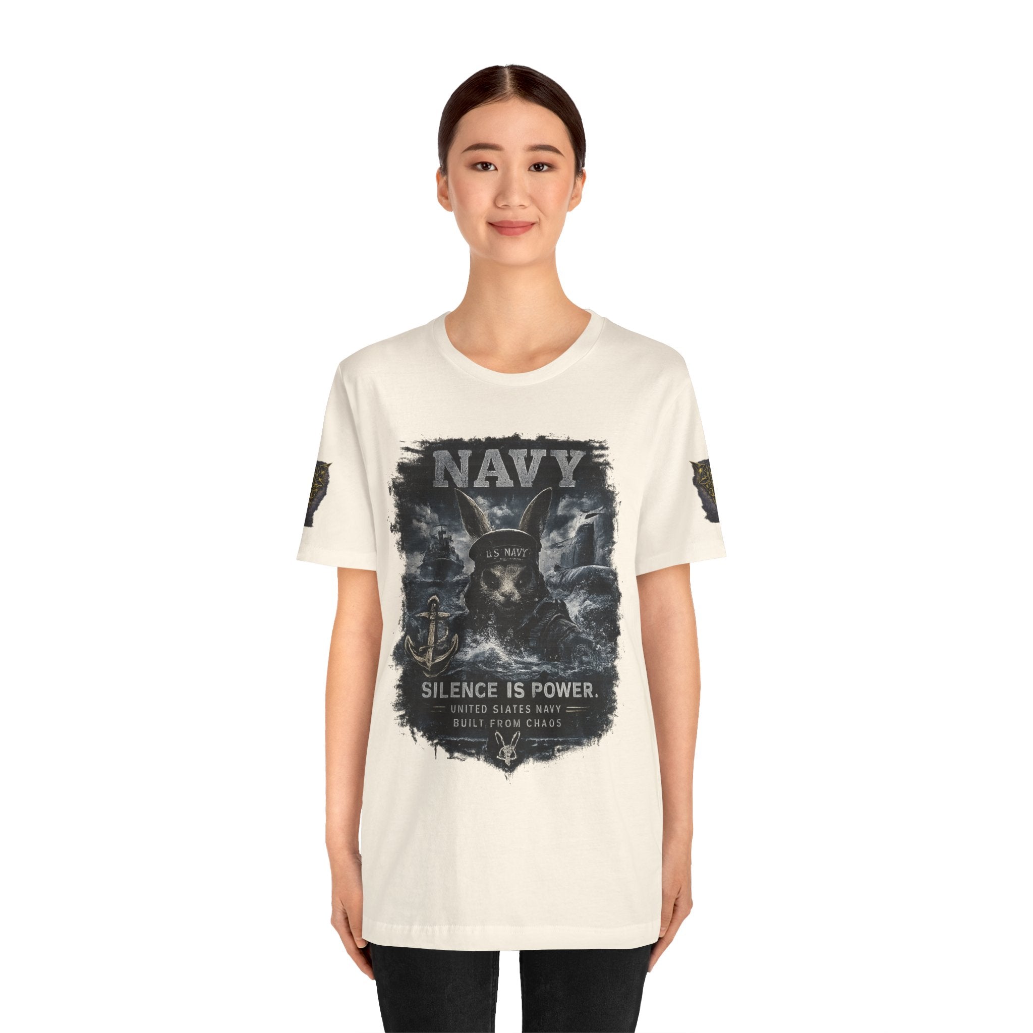 Navy 'Silence Is Power' Skull Anchor Tee — Fair Winds & Following Seas Back Graphic
