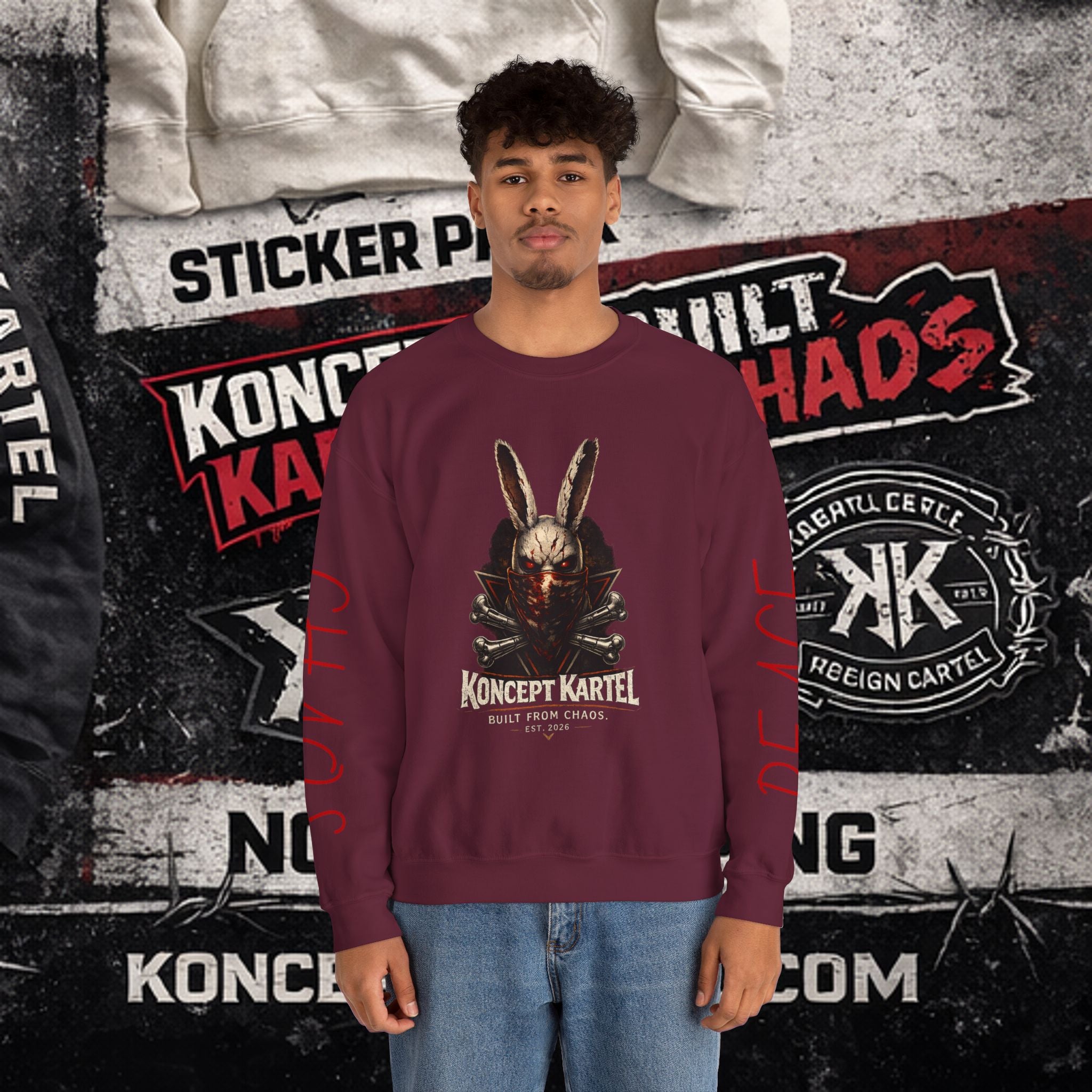 Horror Bunny Graphic Sweatshirt — "Koncept Kartel" Skull Rabbit Crewneck