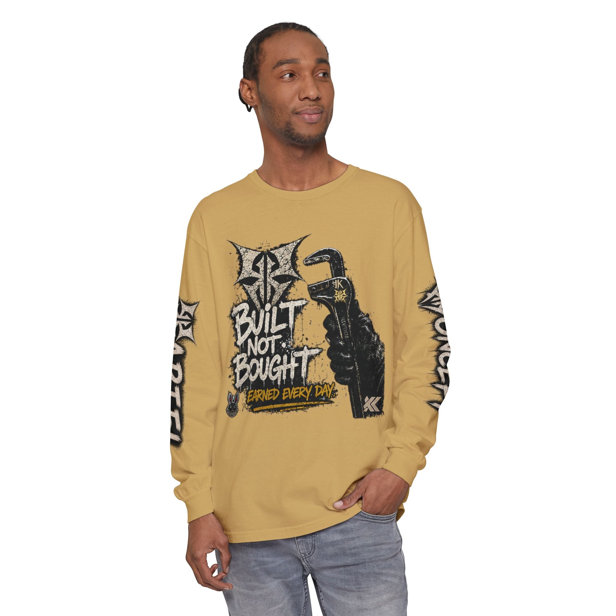 Built Not Bought Long Sleeve T-Shirt — Mechanic/Builder Graphic Tee