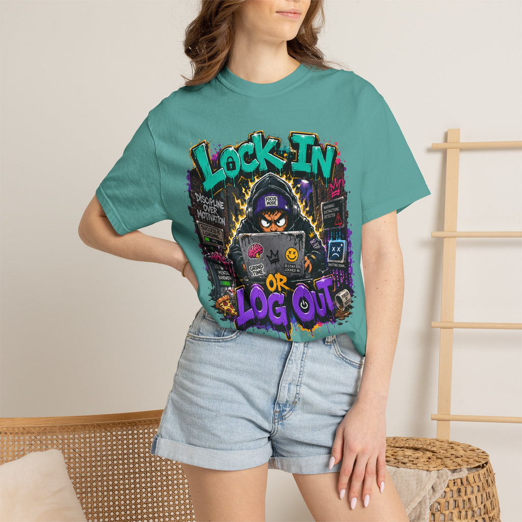 Lock In or Log Out Tee — Gamer Hacker Graphic T-Shirt