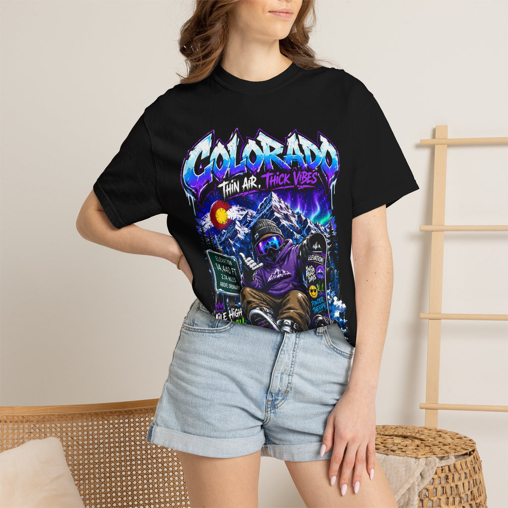 Colorado Ski & Snowboard T-Shirt — Think Air, Thick Vibes Graphic Tee