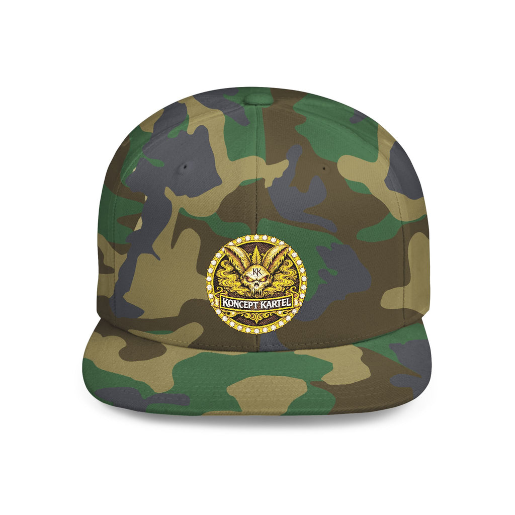 Gold Medallion Snapback Hat – Flat Bill Baseball Cap with Ornate Emblem
