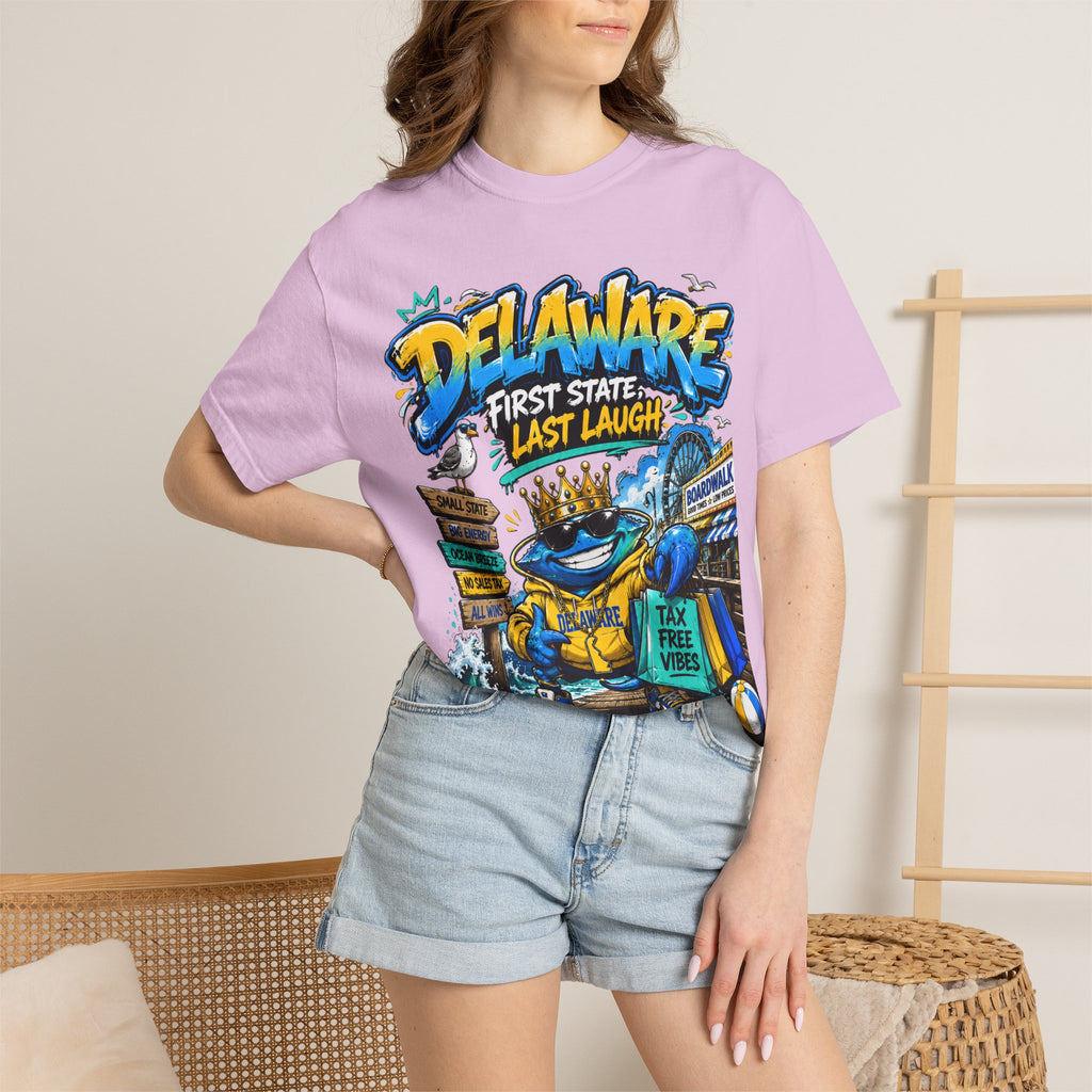 Delaware Frog Graphic T-Shirt — 'First State, Last Laugh' Coastal Souvenir Tee