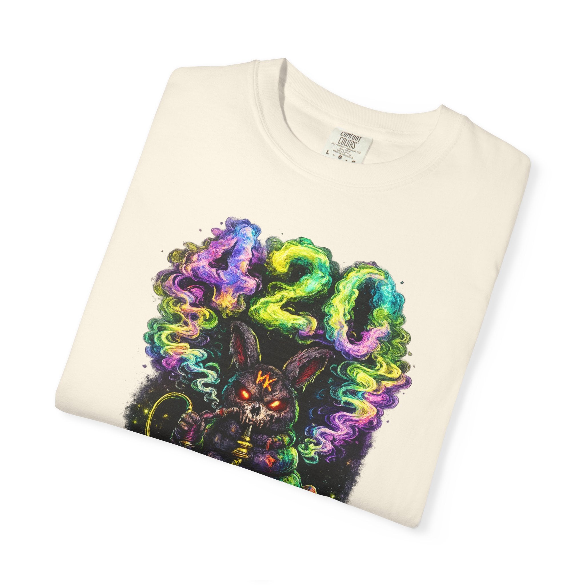 420 Psychedelic Cat T-Shirt — Colorful Mushroom Smoke Graphic