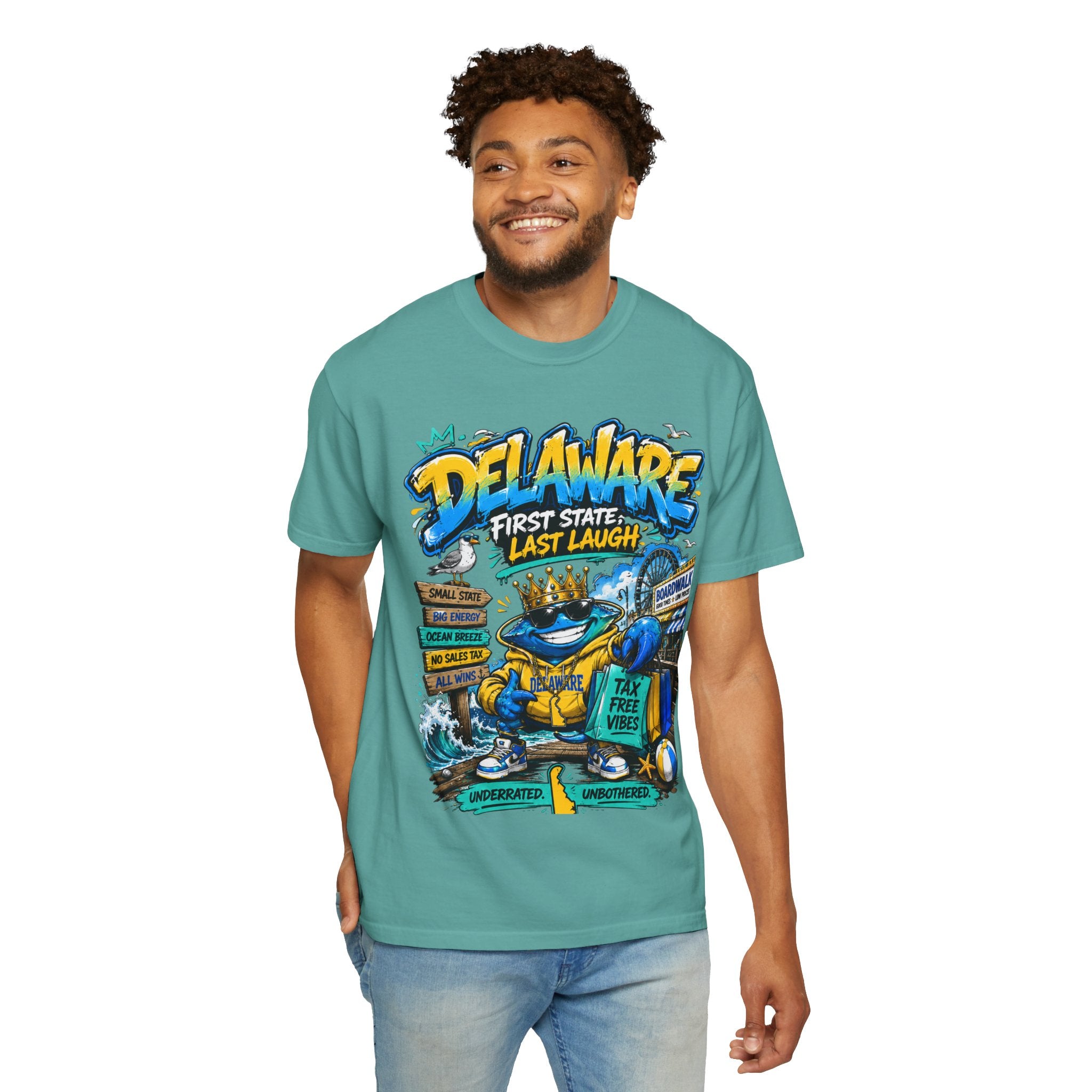 Delaware Frog Graphic T-Shirt — 'First State, Last Laugh' Coastal Souvenir Tee