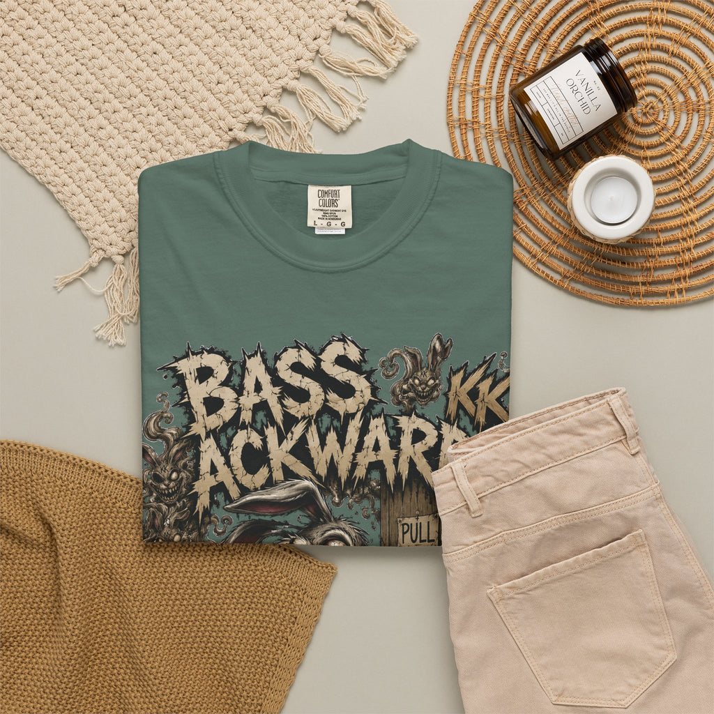 Bass Ackwards Graphic T‑Shirt — Heavy Metal Band Skull Design