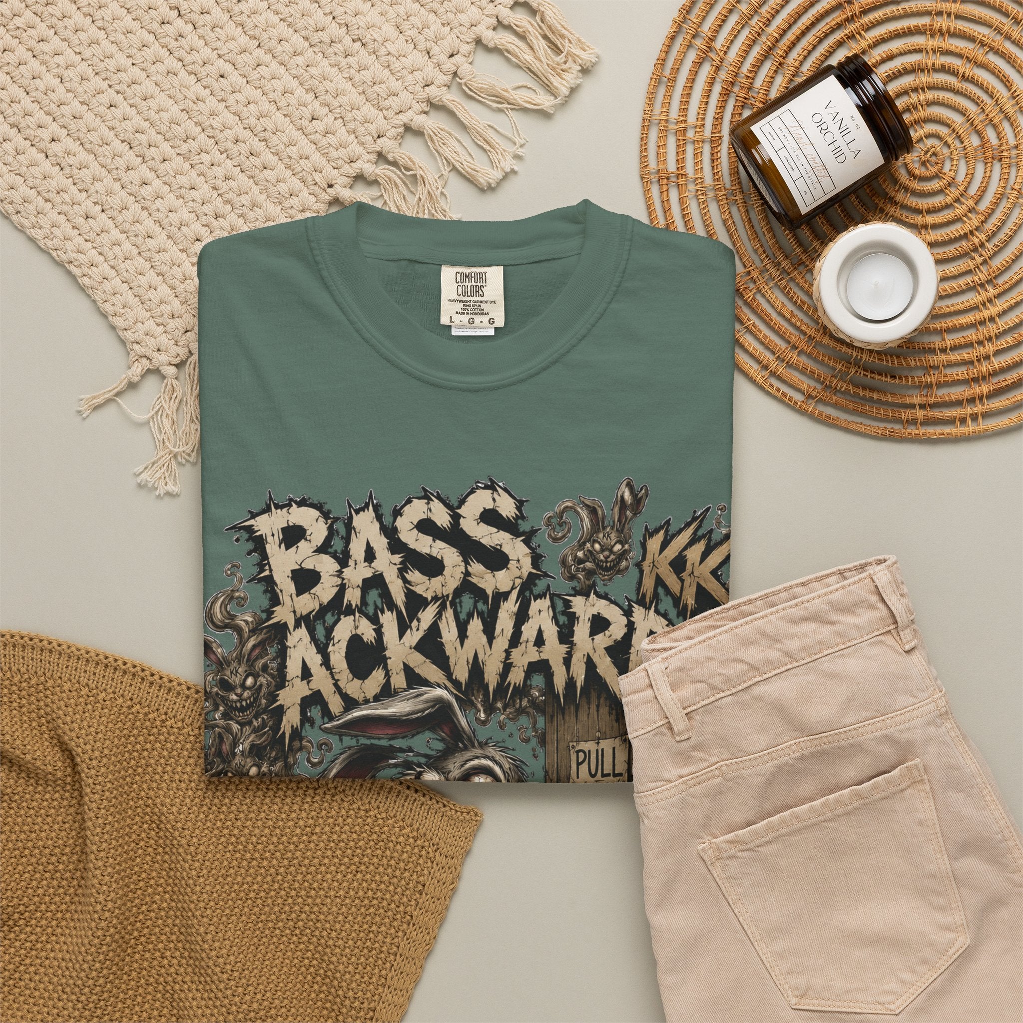 Bass Ackwards Graphic T‑Shirt — Heavy Metal Band Skull Design