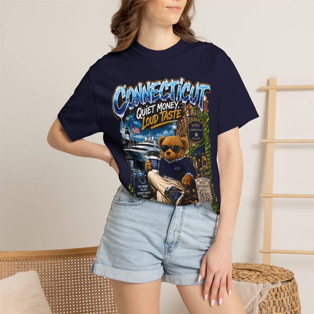 Connecticut Bear Vintage T-Shirt — "Quiet Money, Loud Taste" Graphic Tee
