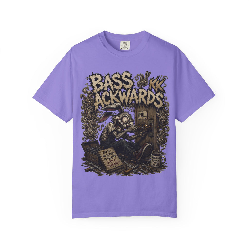 Bass Ackwards Graphic T‑Shirt — Heavy Metal Band Skull Design