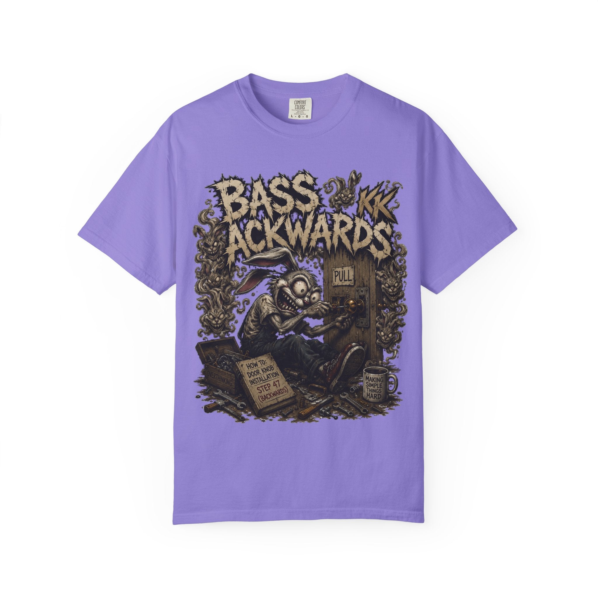 Bass Ackwards Graphic T‑Shirt — Heavy Metal Band Skull Design