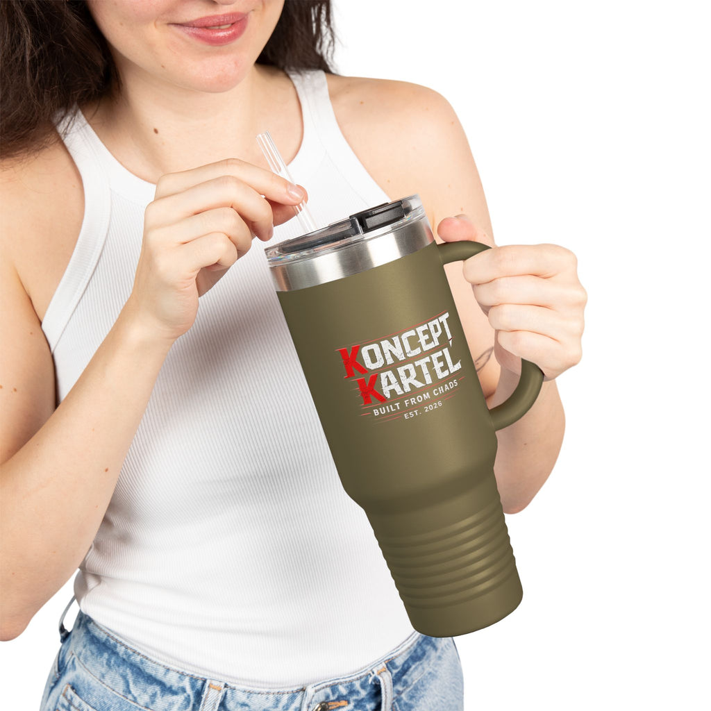 40oz Insulated Travel Mug — ‘Koncept Kartel’ Red Stainless Tumbler with Handle