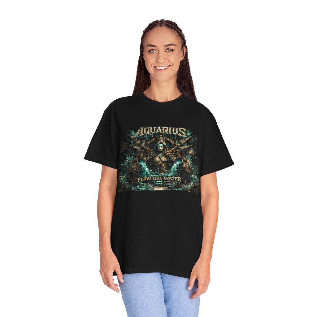 Aquarius Zodiac T-shirt — “Flow Like Water” Astrological Graphic Tee