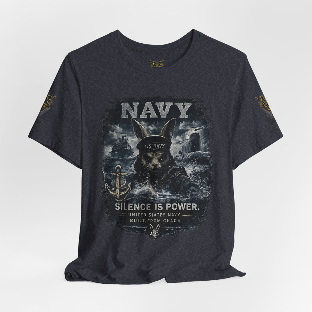 Navy 'Silence Is Power' Skull Anchor Tee — Fair Winds & Following Seas Back Graphic