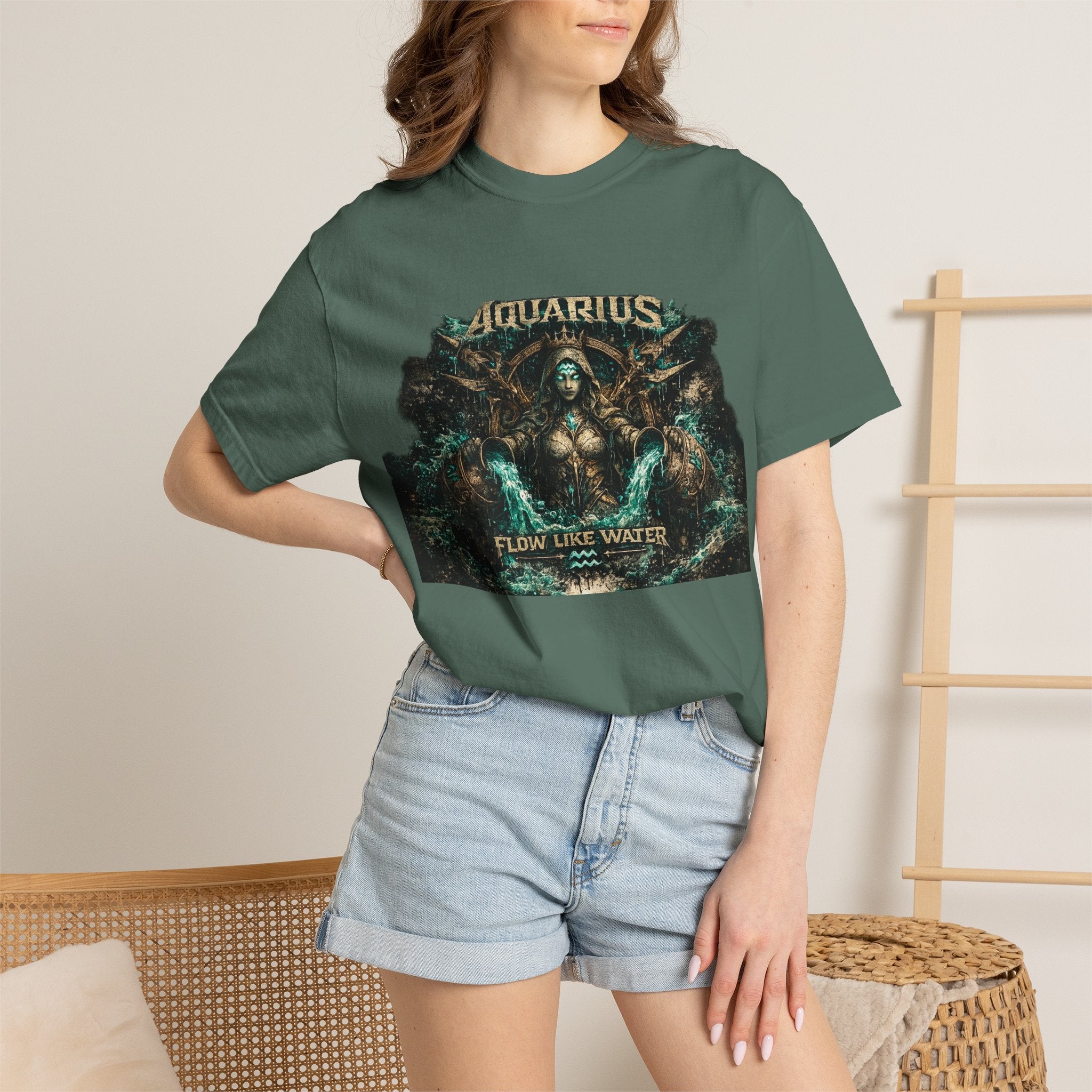Aquarius Zodiac T-shirt — “Flow Like Water” Astrological Graphic Tee
