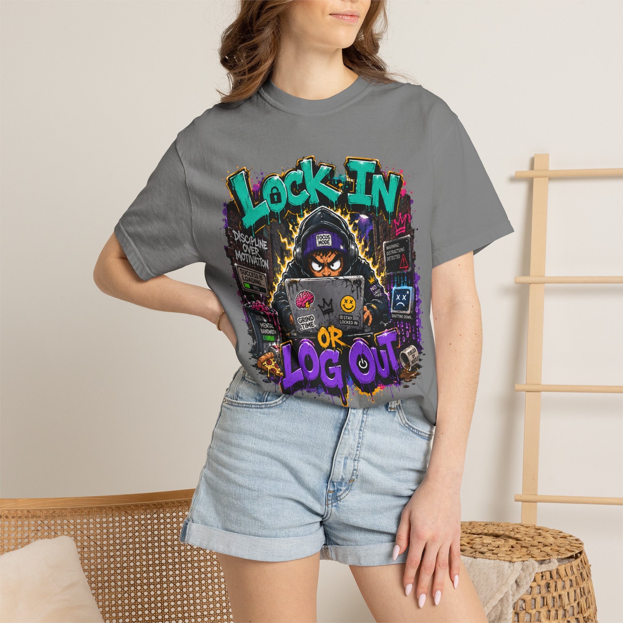 Lock In or Log Out Tee — Gamer Hacker Graphic T-Shirt