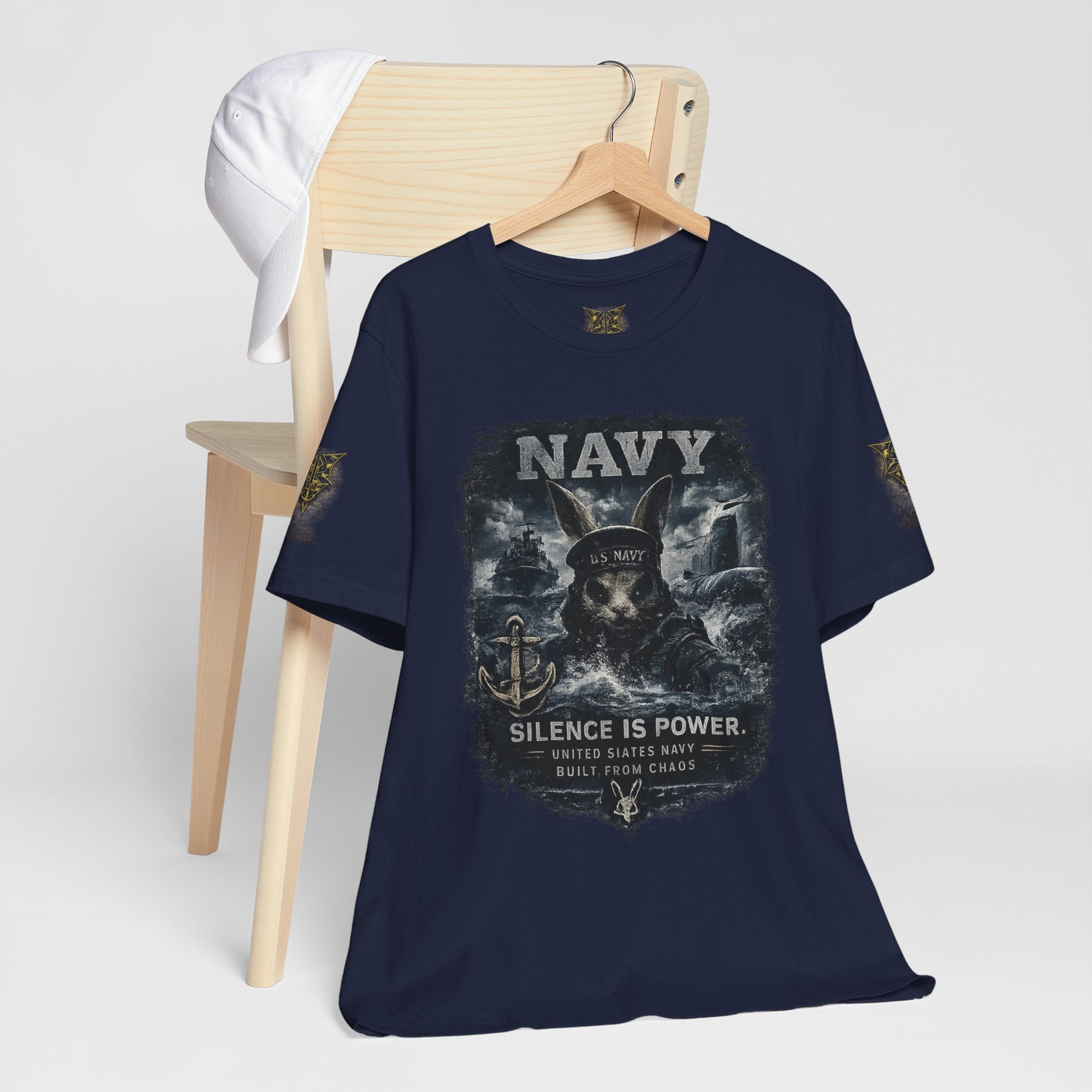Navy 'Silence Is Power' Skull Anchor Tee — Fair Winds & Following Seas Back Graphic