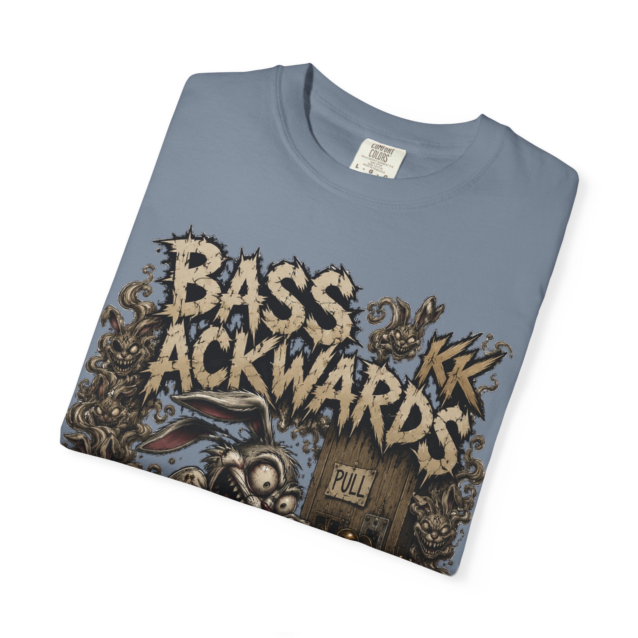 Bass Ackwards Graphic T‑Shirt — Heavy Metal Band Skull Design
