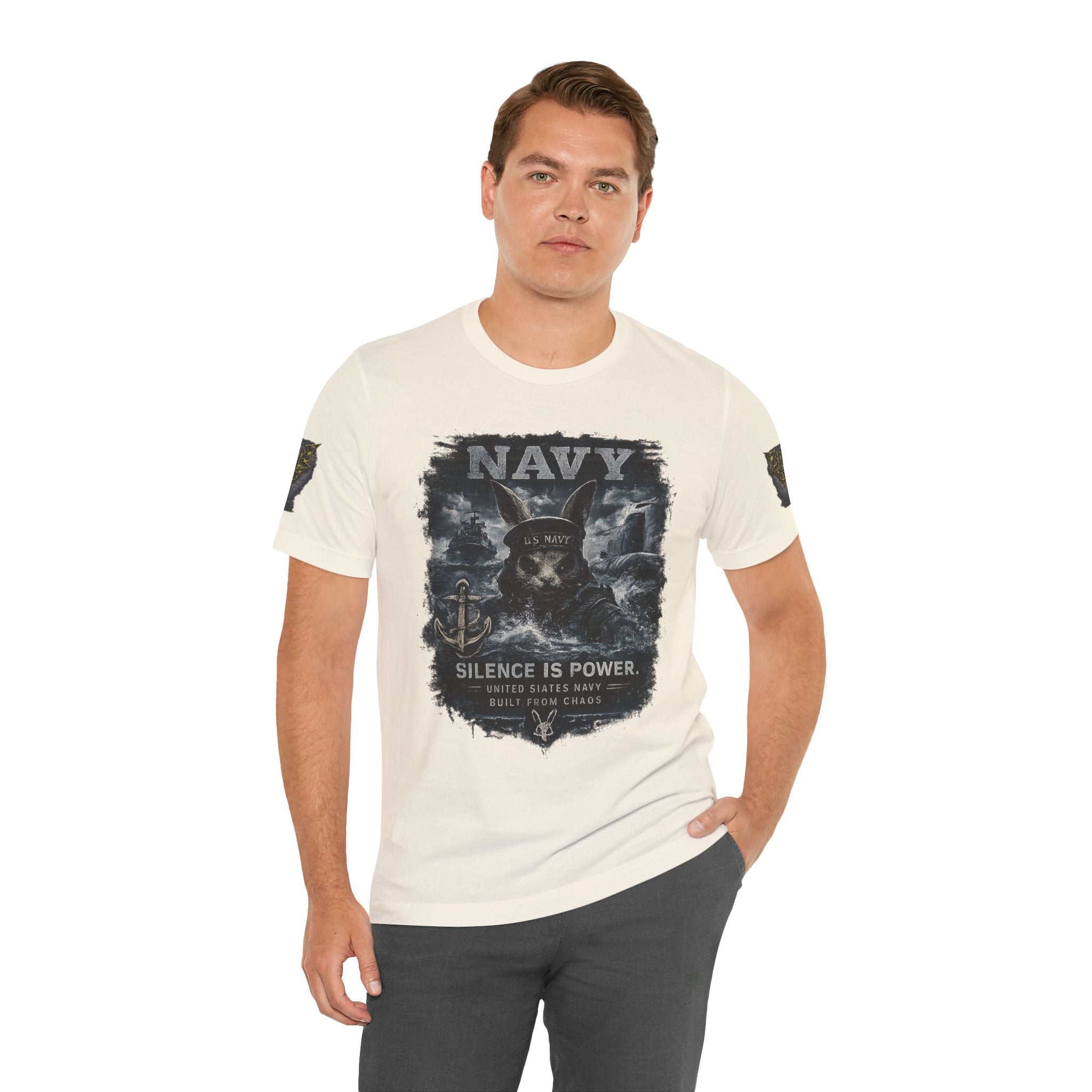 Navy 'Silence Is Power' Skull Anchor Tee — Fair Winds & Following Seas Back Graphic