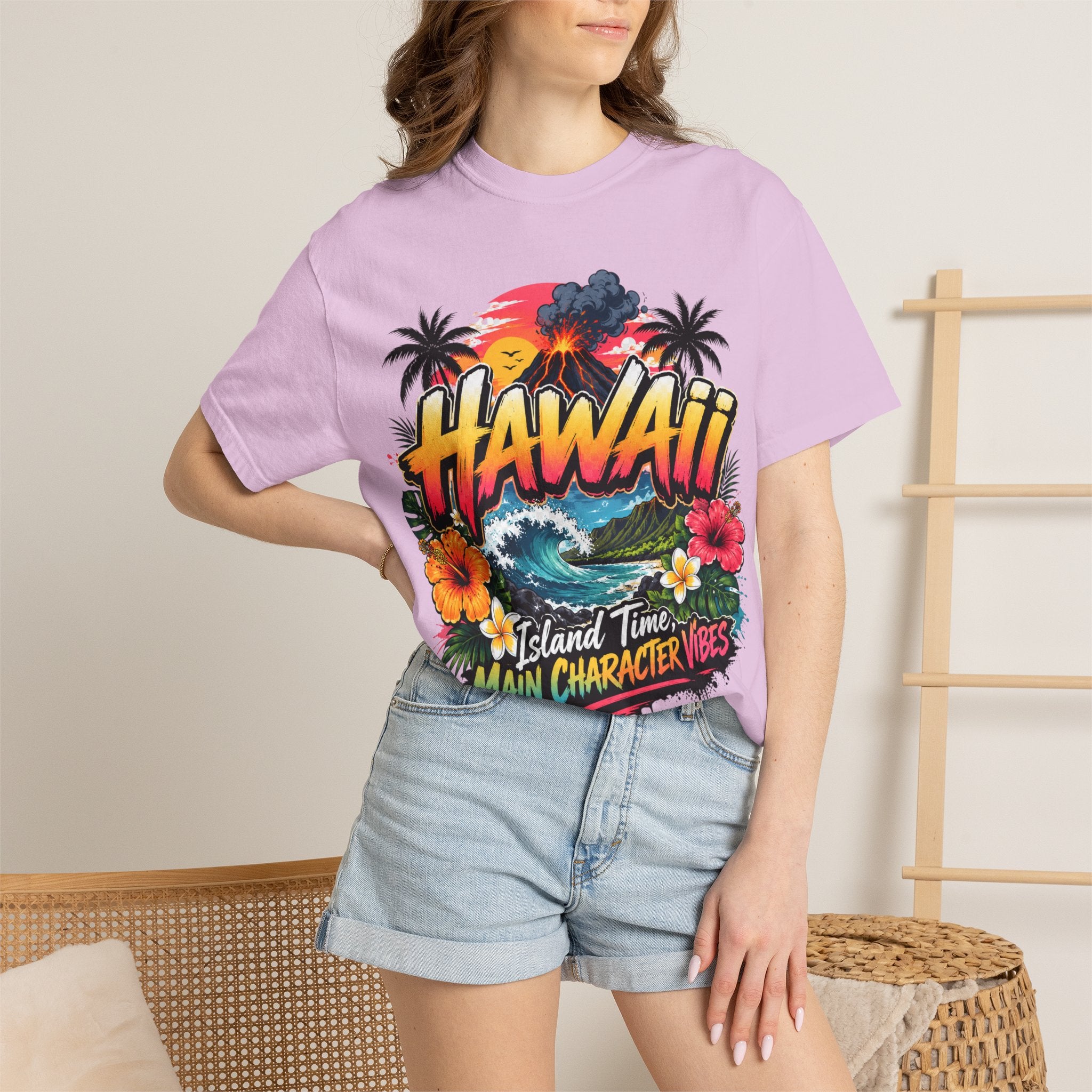Hawaii Island Vibes T-Shirt — 'Island Time, Main Character Vibes' Tropical Tee