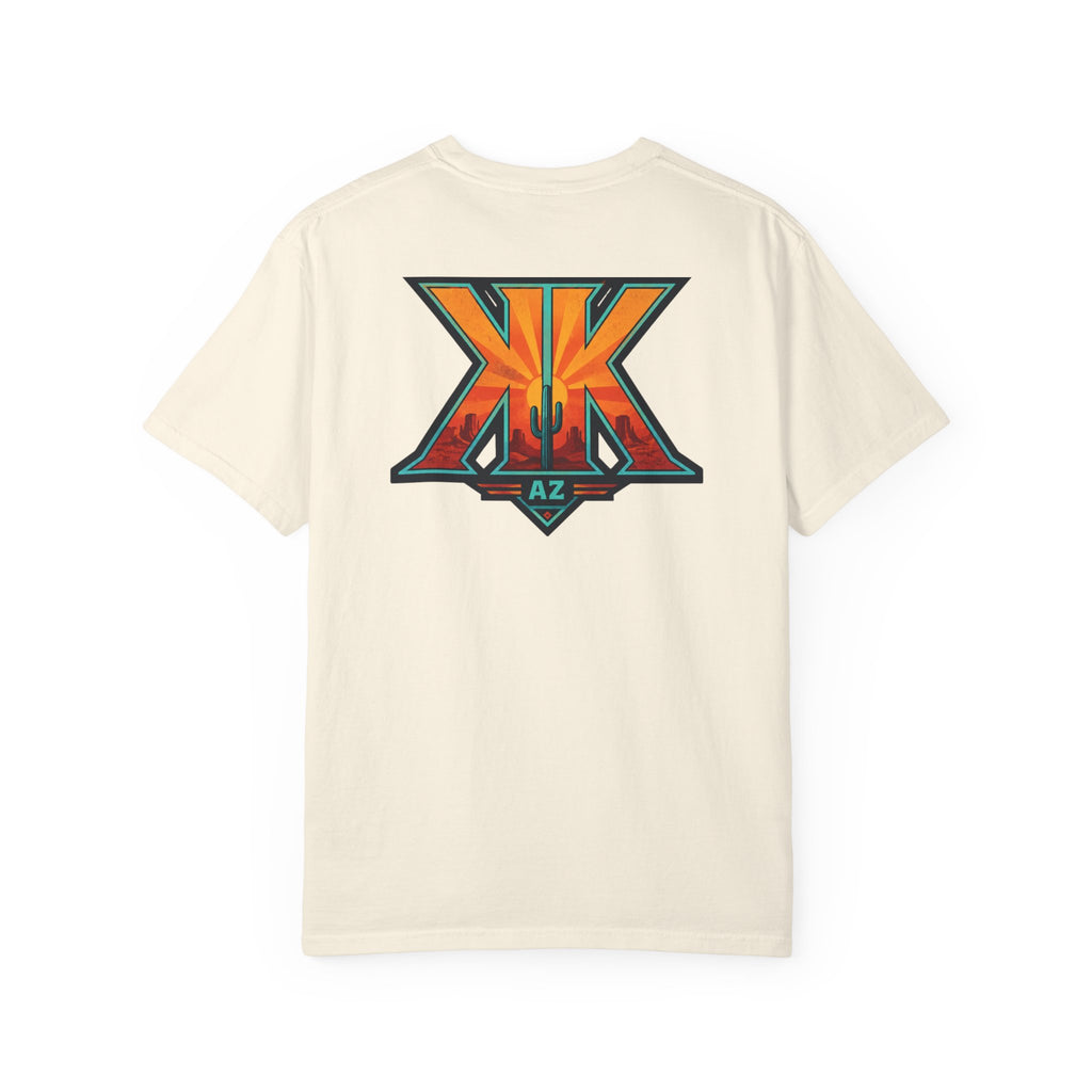 Arizona Desert Graphic T-Shirt — 'Arizona Dry Heat Wet Drop' Retro Cactus Sunset Tee