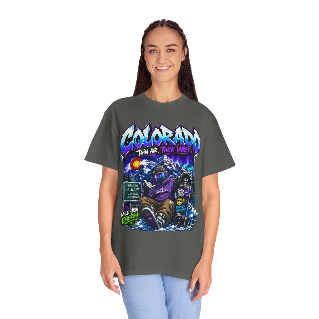 Colorado Ski & Snowboard T-Shirt — Think Air, Thick Vibes Graphic Tee