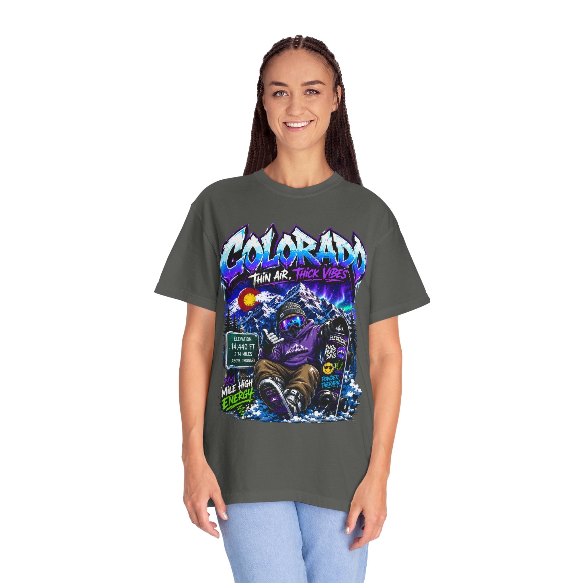 Colorado Ski & Snowboard T-Shirt — Think Air, Thick Vibes Graphic Tee