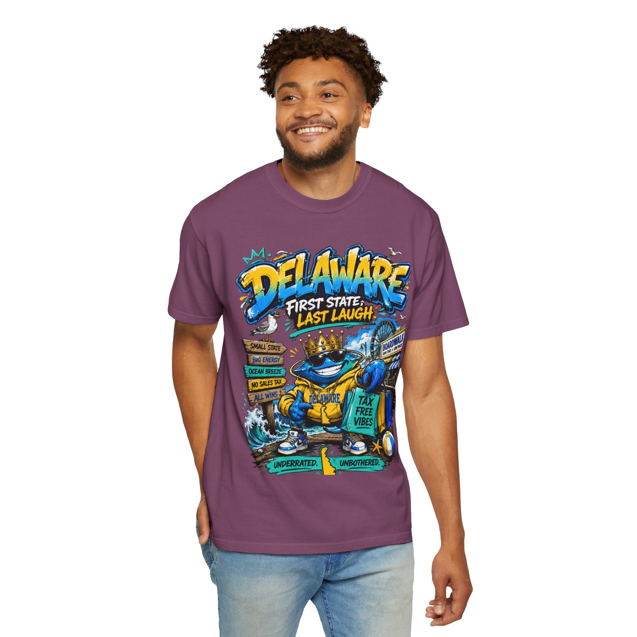 Delaware Frog Graphic T-Shirt — 'First State, Last Laugh' Coastal Souvenir Tee