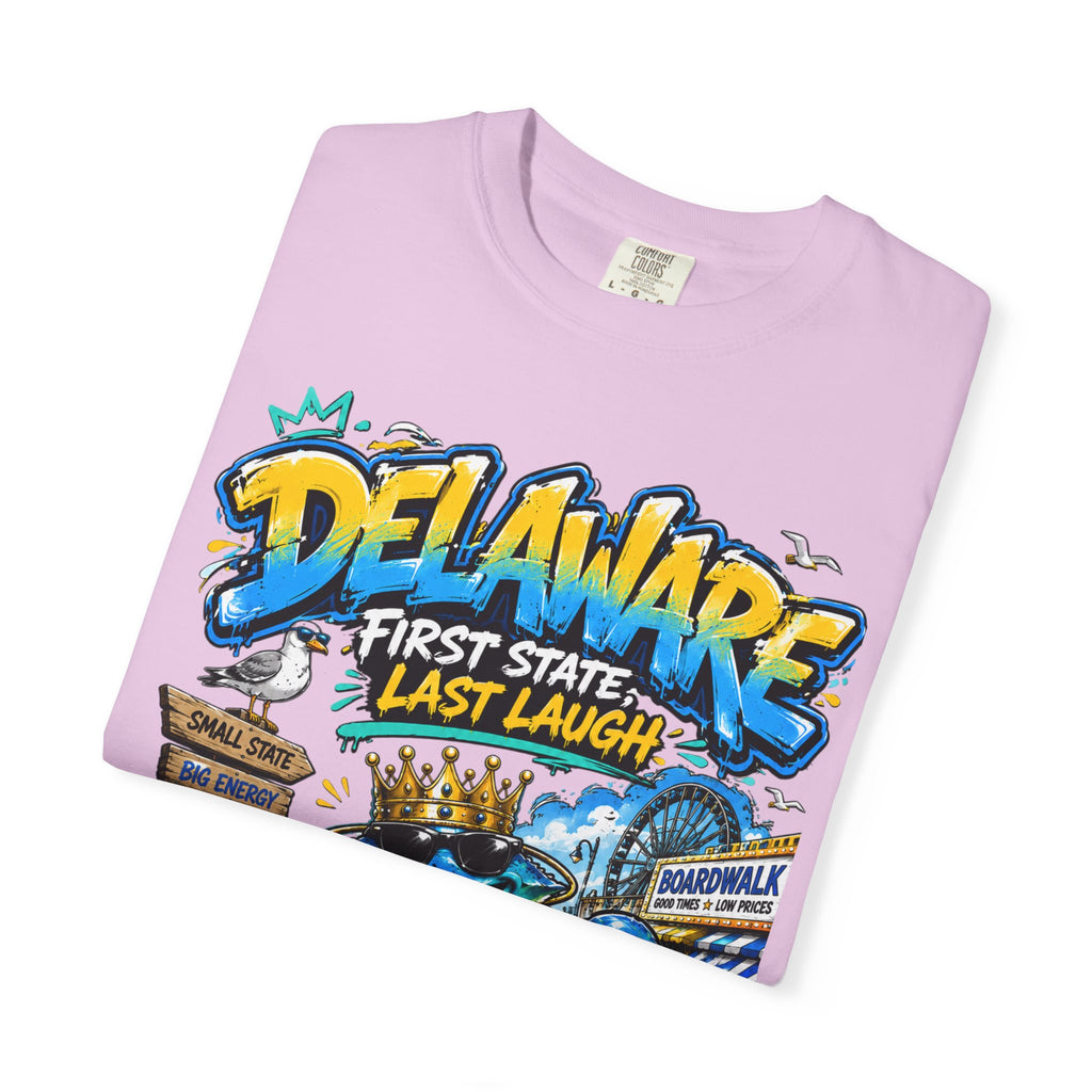Delaware Frog Graphic T-Shirt — 'First State, Last Laugh' Coastal Souvenir Tee