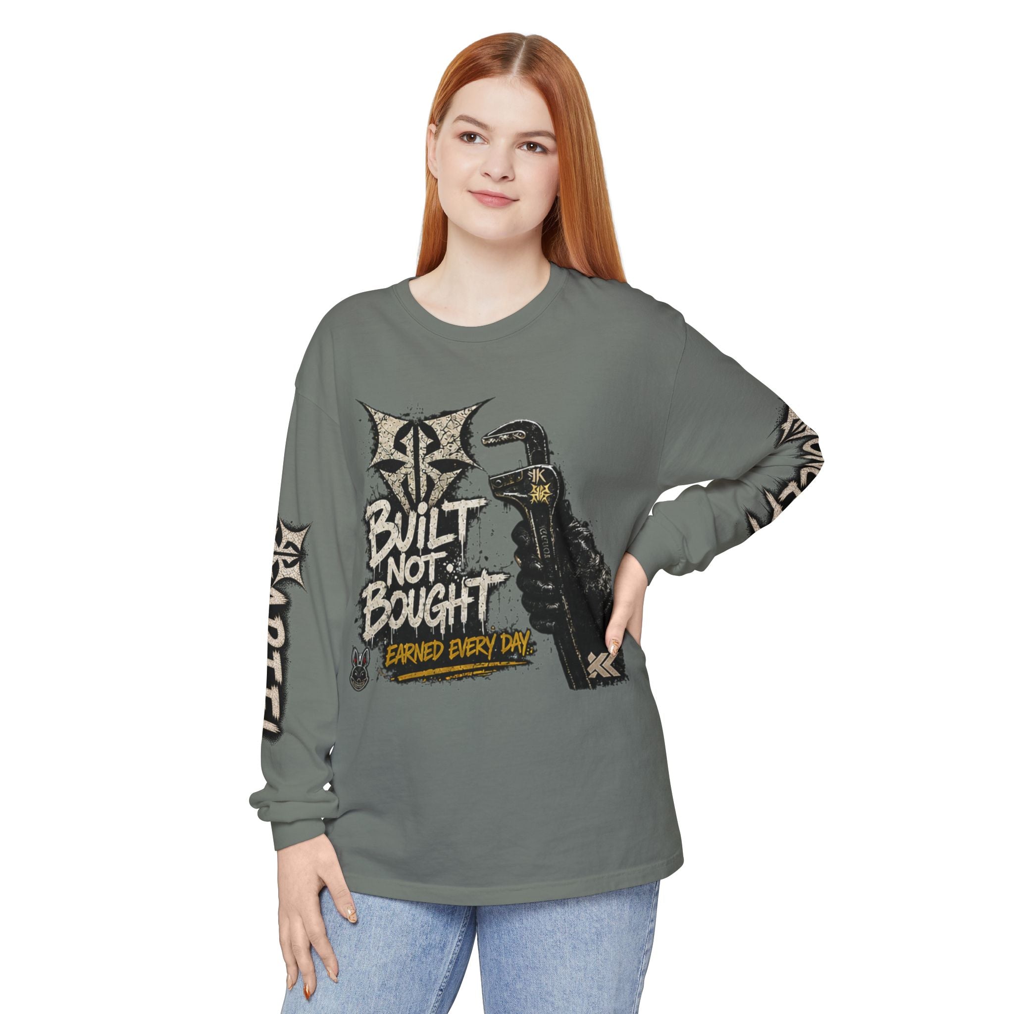 Built Not Bought Long Sleeve T-Shirt — Mechanic/Builder Graphic Tee