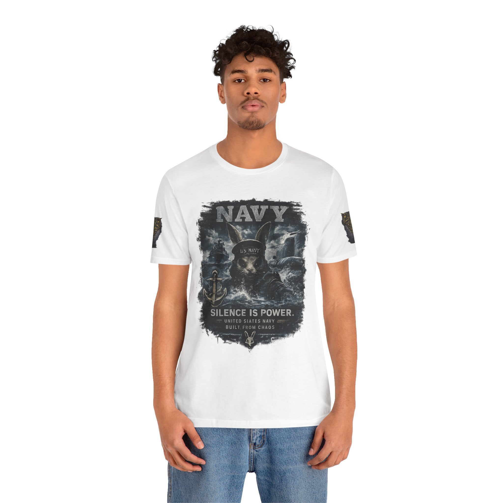Navy 'Silence Is Power' Skull Anchor Tee — Fair Winds & Following Seas Back Graphic