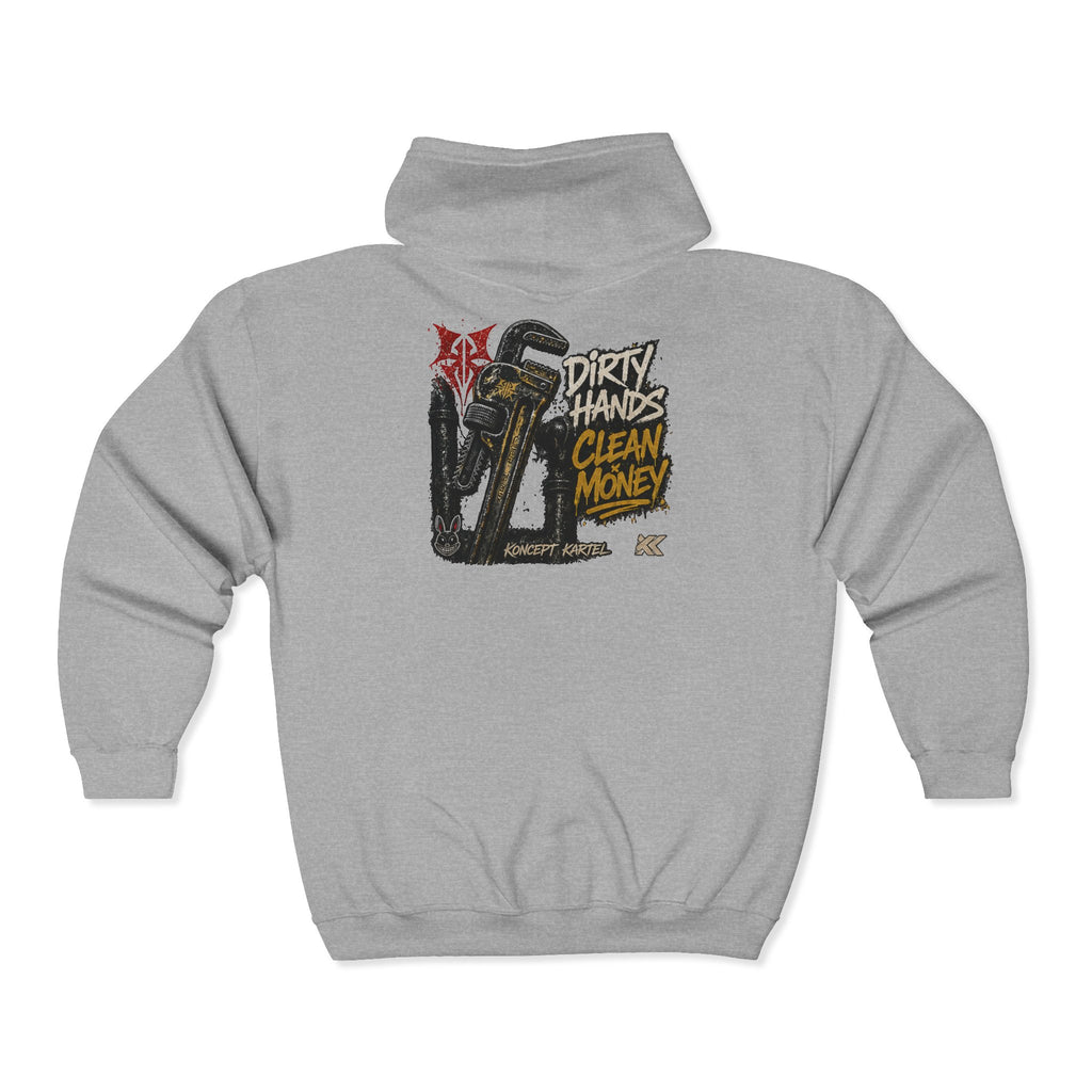 Zip Hoodie — Koncept Kartel 'Dirty Hands Clean Money' Graphic Zip-Up