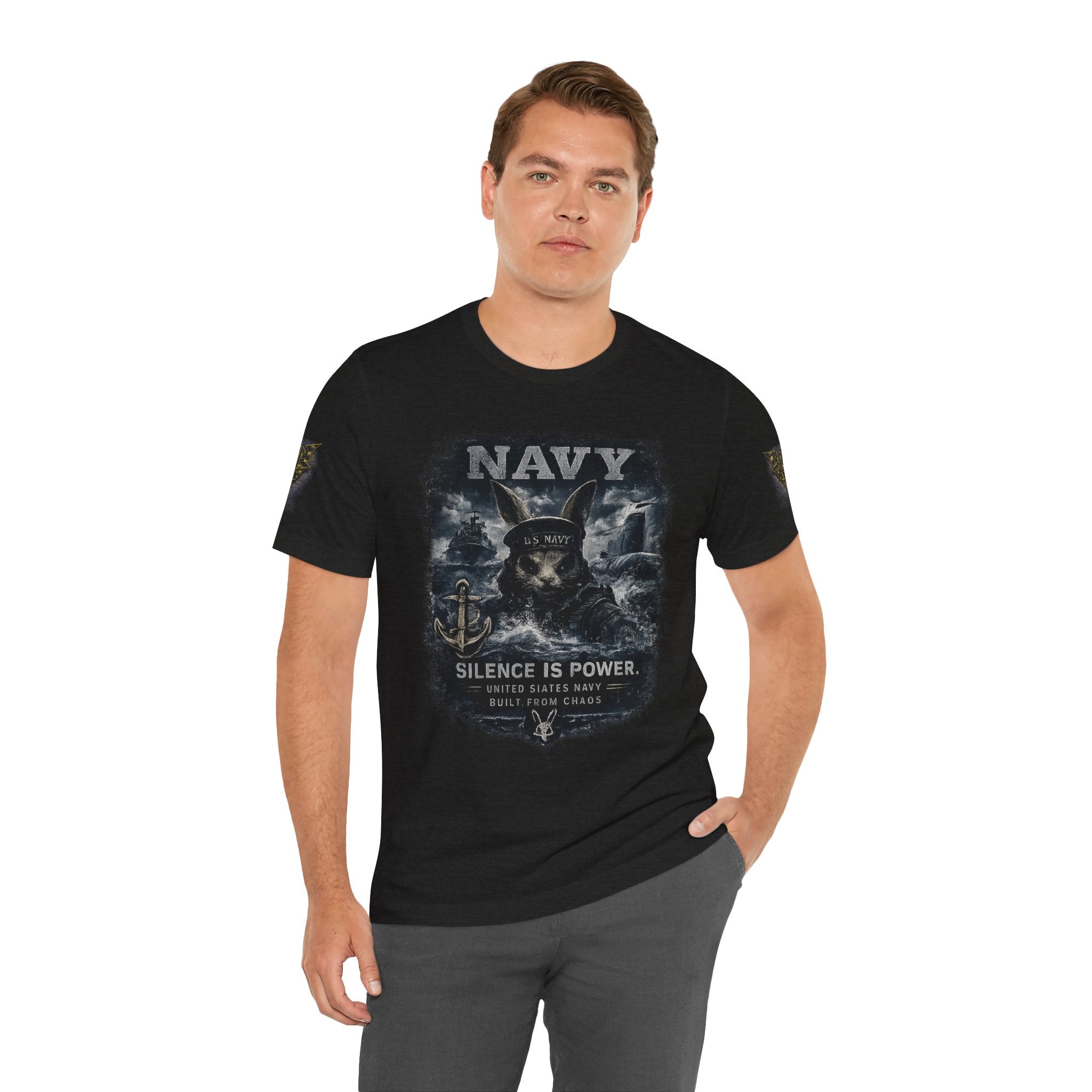 Navy 'Silence Is Power' Skull Anchor Tee — Fair Winds & Following Seas Back Graphic