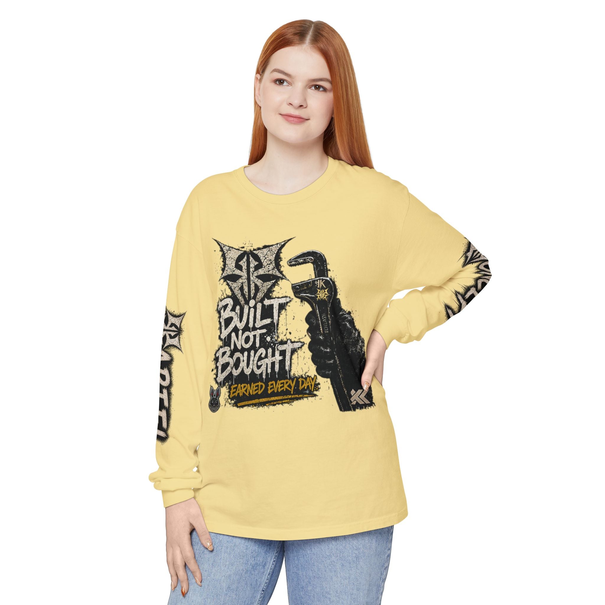 Built Not Bought Long Sleeve T-Shirt — Mechanic/Builder Graphic Tee
