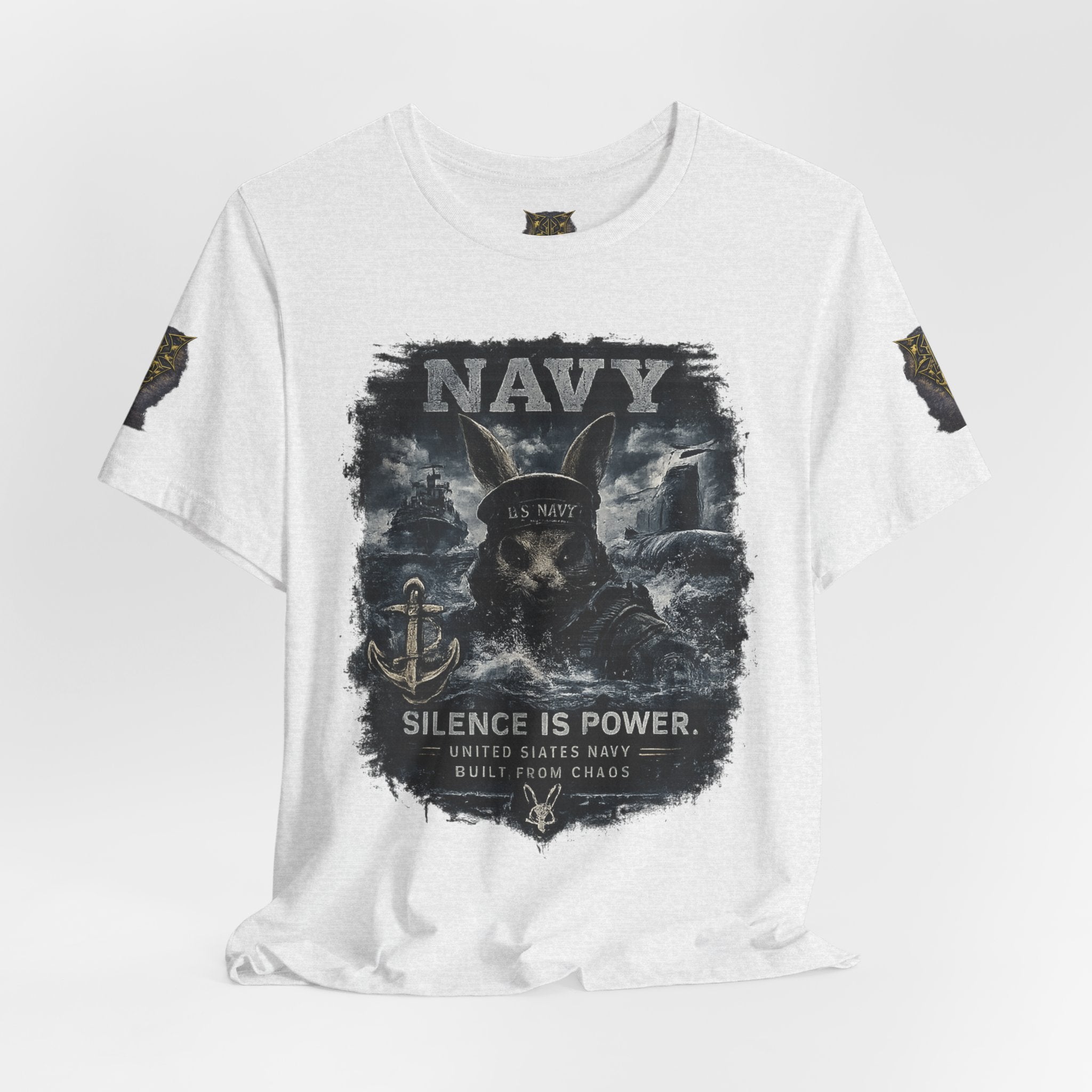 Navy 'Silence Is Power' Skull Anchor Tee — Fair Winds & Following Seas Back Graphic