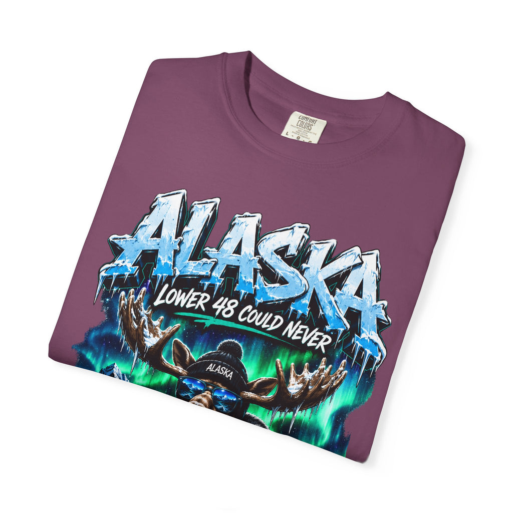 Alaska Moose Aurora Graphic T-Shirt — "Lower 48 Could Never"