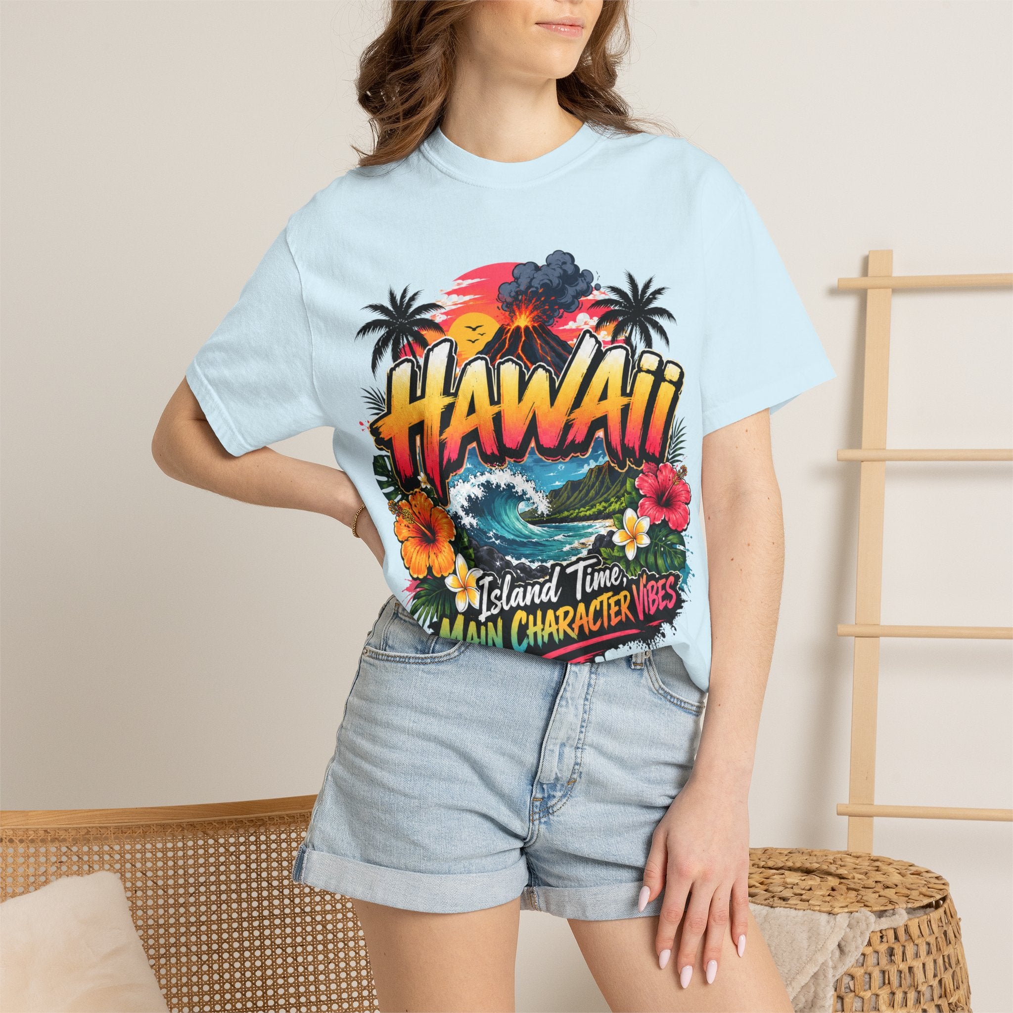 Hawaii Island Vibes T-Shirt — 'Island Time, Main Character Vibes' Tropical Tee