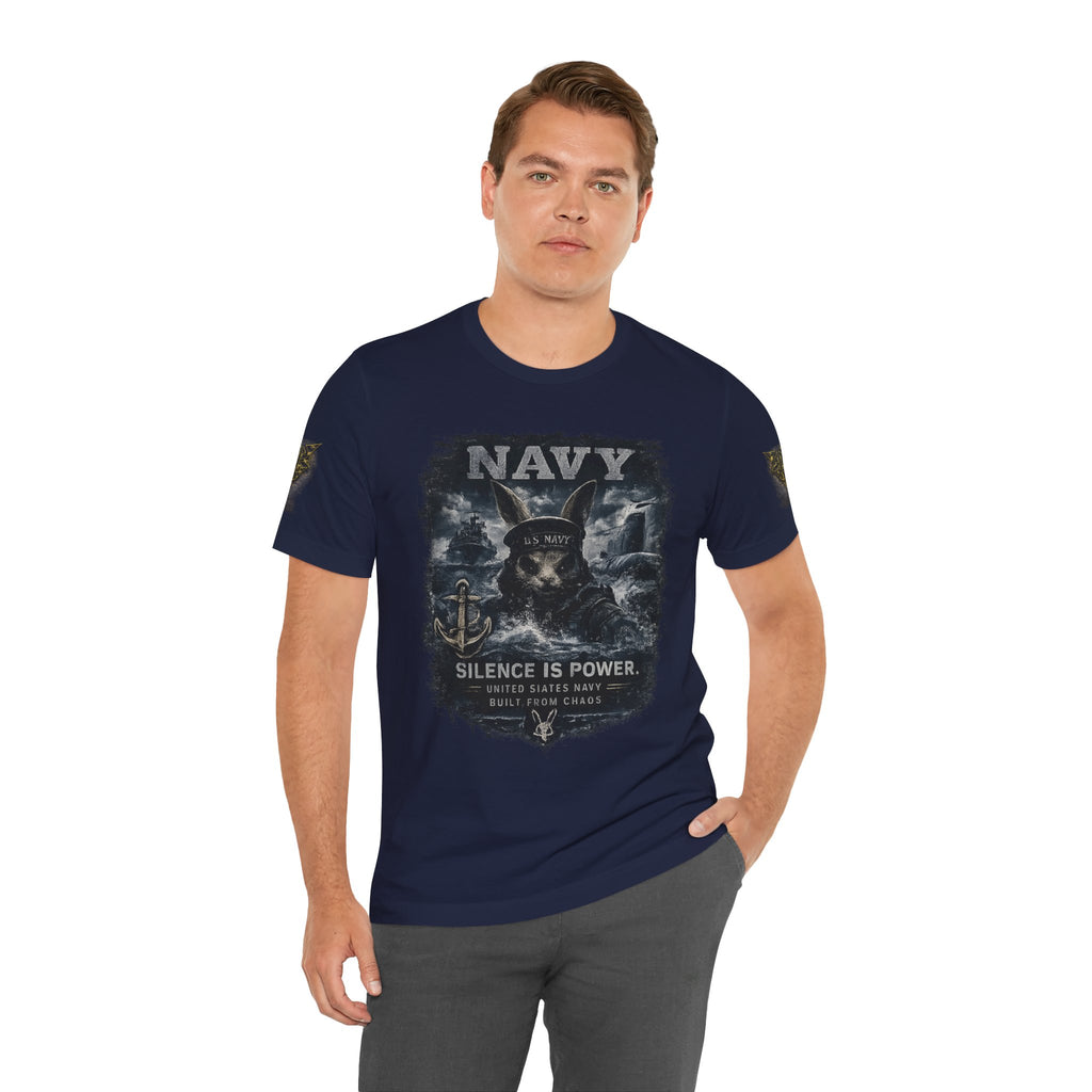 Navy 'Silence Is Power' Skull Anchor Tee — Fair Winds & Following Seas Back Graphic