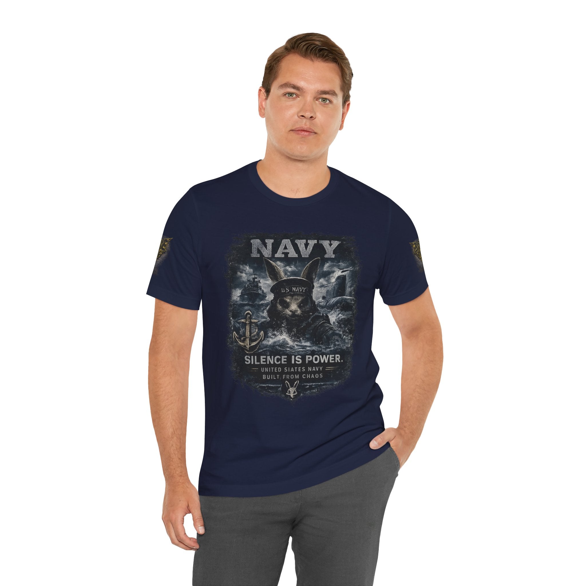 Navy 'Silence Is Power' Skull Anchor Tee — Fair Winds & Following Seas Back Graphic