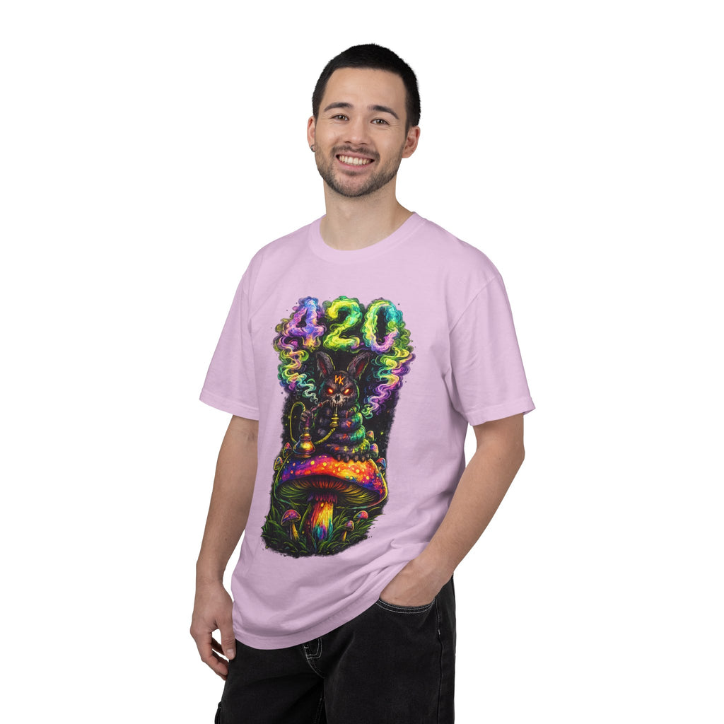 420 Psychedelic Cat T-Shirt — Colorful Mushroom Smoke Graphic
