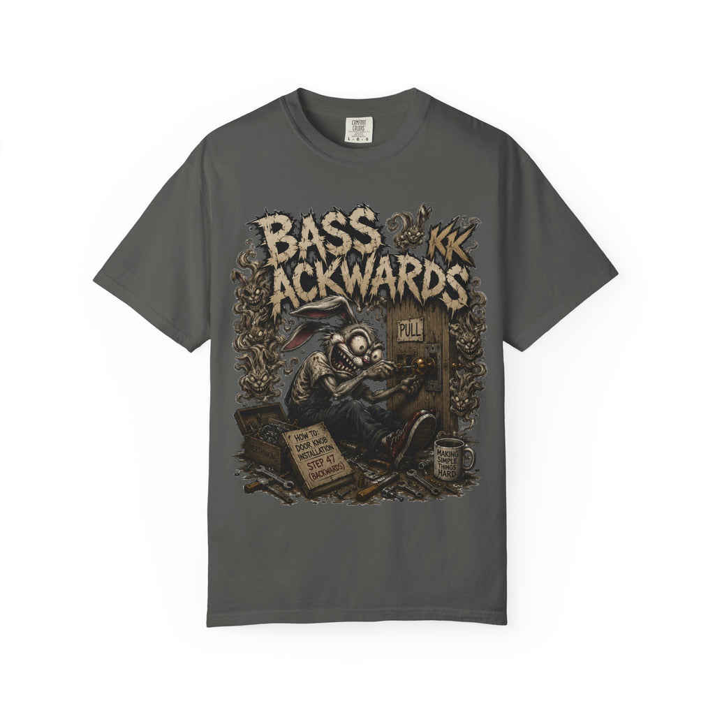 Bass Ackwards Graphic T‑Shirt — Heavy Metal Band Skull Design