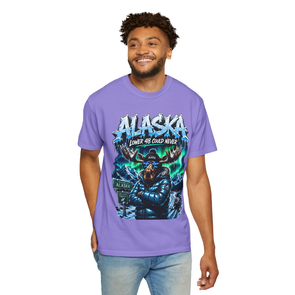 Alaska Moose Aurora Graphic T-Shirt — "Lower 48 Could Never"