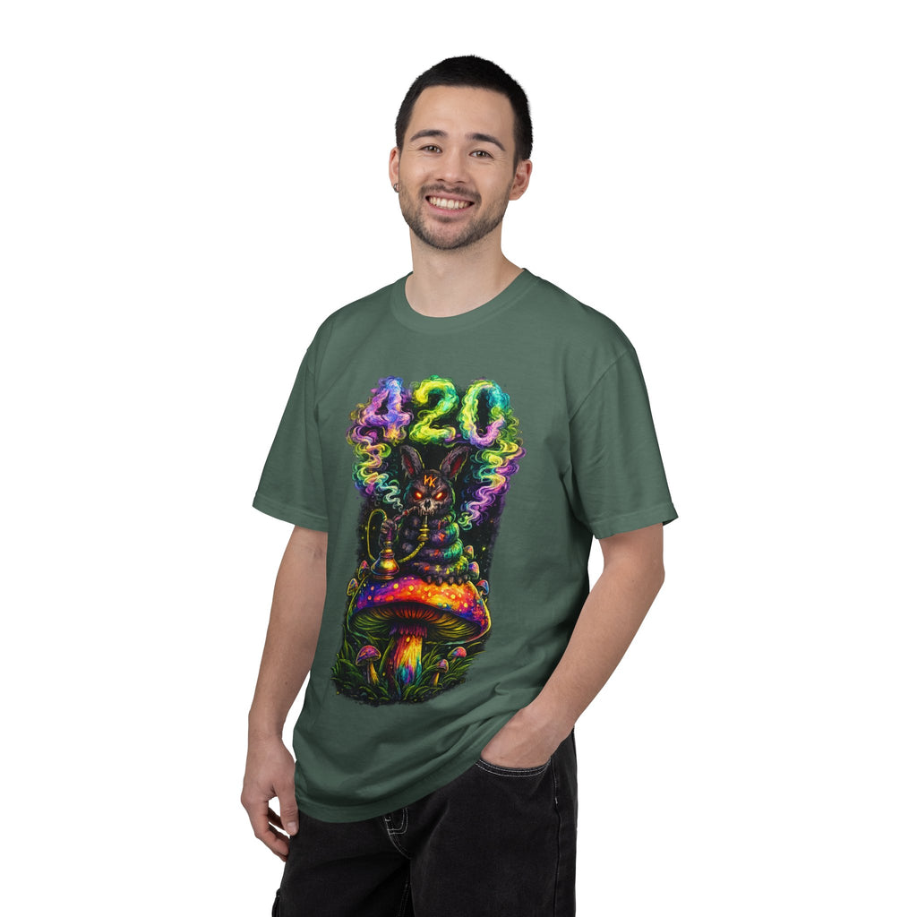 420 Psychedelic Cat T-Shirt — Colorful Mushroom Smoke Graphic